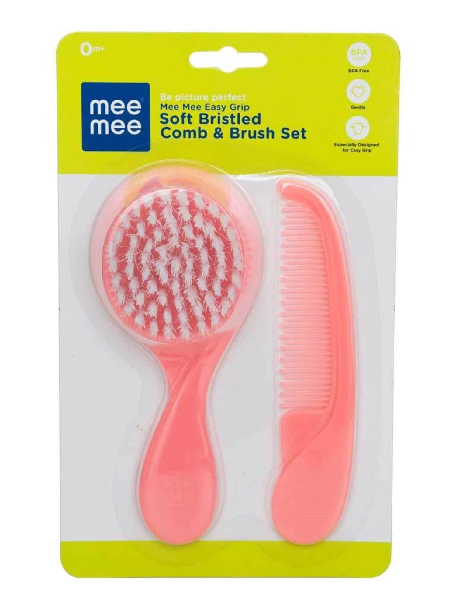 Mee Mee Easy Grip Soft Bristled Comb & Brush Set (Blue) :: SMILE BABY