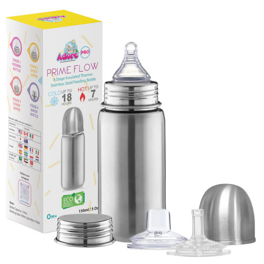 Adore Prime Flow Plus 4 Stage Thermos Double wall Insulated SS Feeding Bottle - 150 ml  (Stainless Steel)