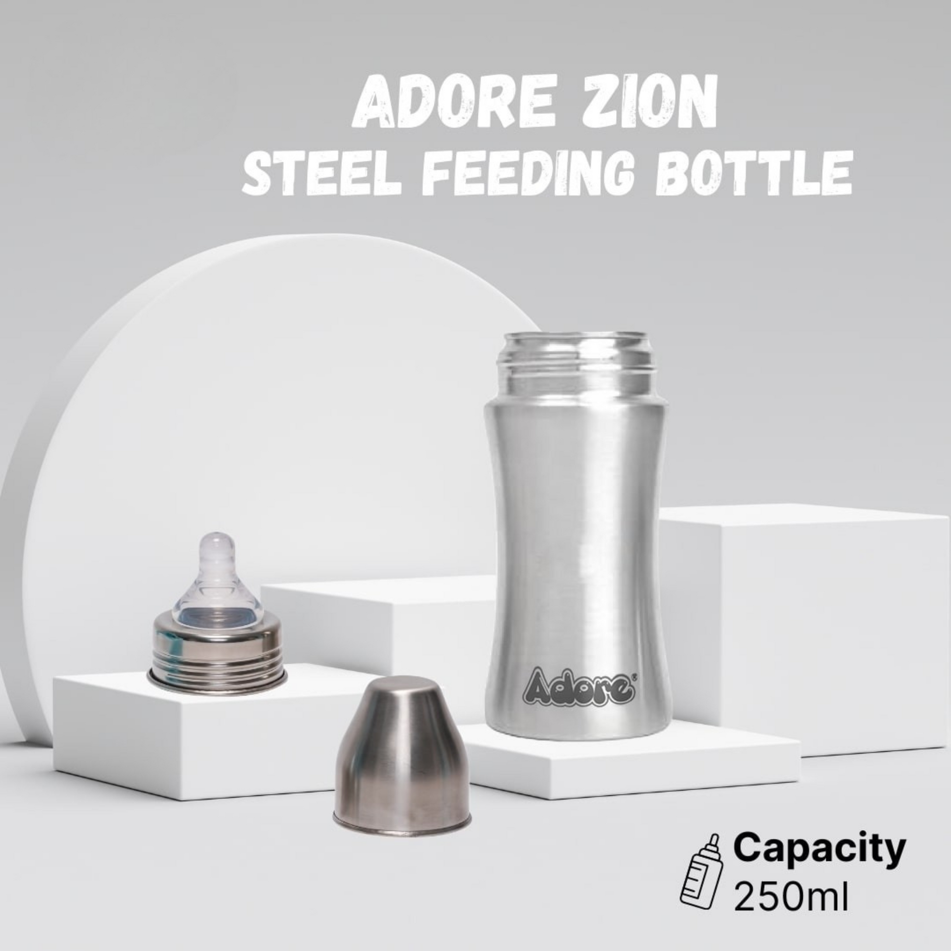 Adore Zion! Stainless Steel feeding bottlw with anti-colic teat 250ml