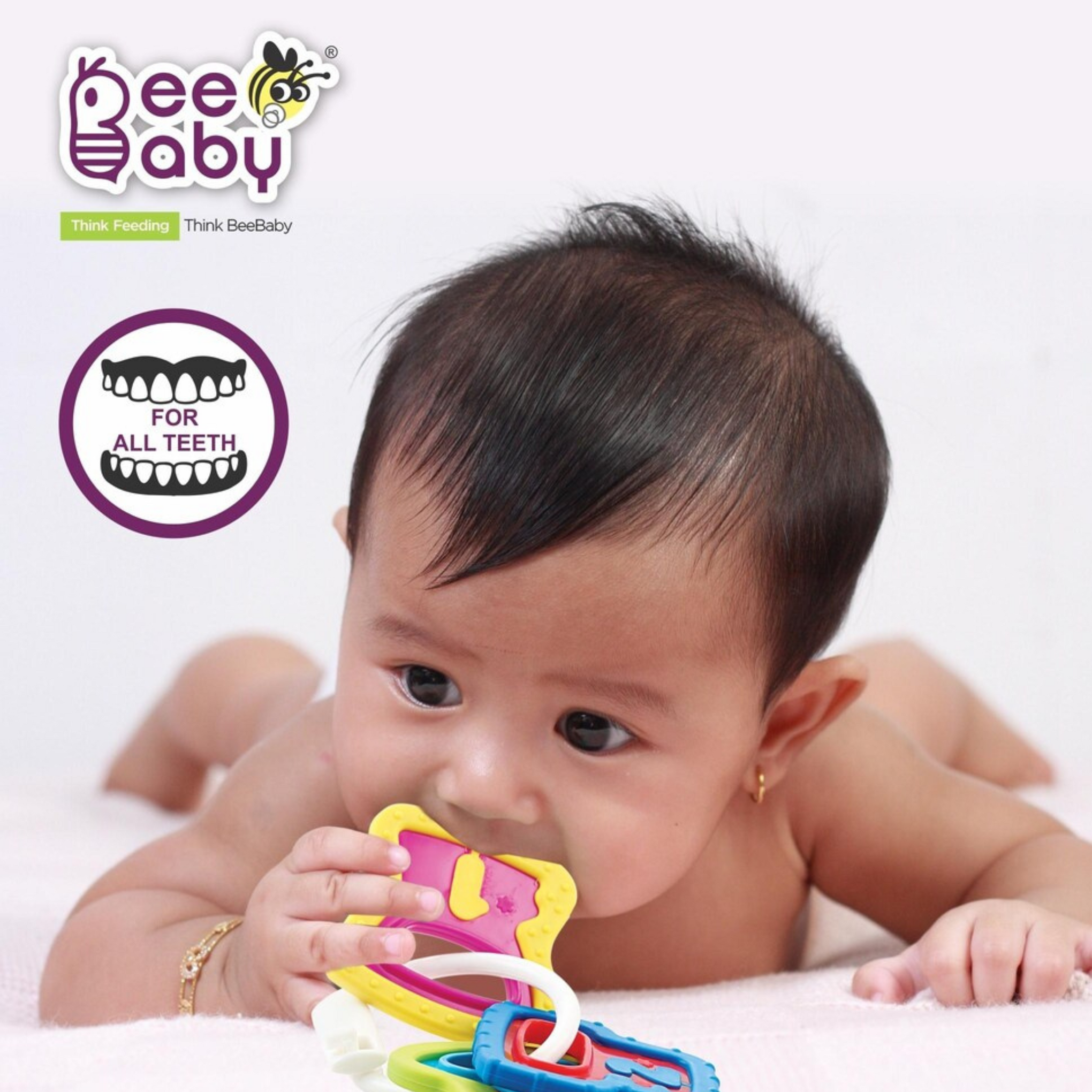 BeeBaby My First Keys, Hard & Soft Teether / Rattle. 100% BPA Free. Teether (Multicolor)