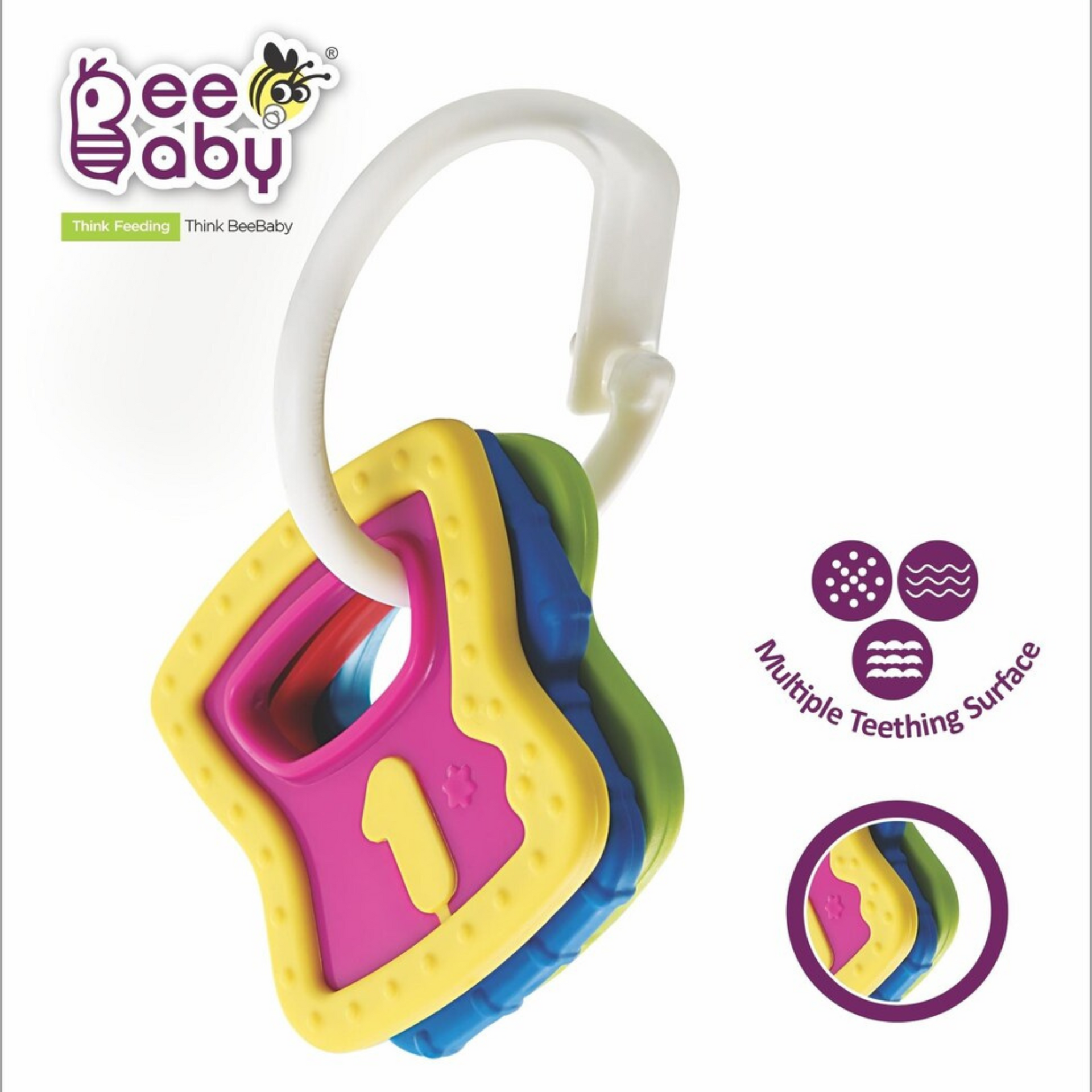 BeeBaby My First Keys, Hard & Soft Teether / Rattle. 100% BPA Free. Teether (Multicolor)