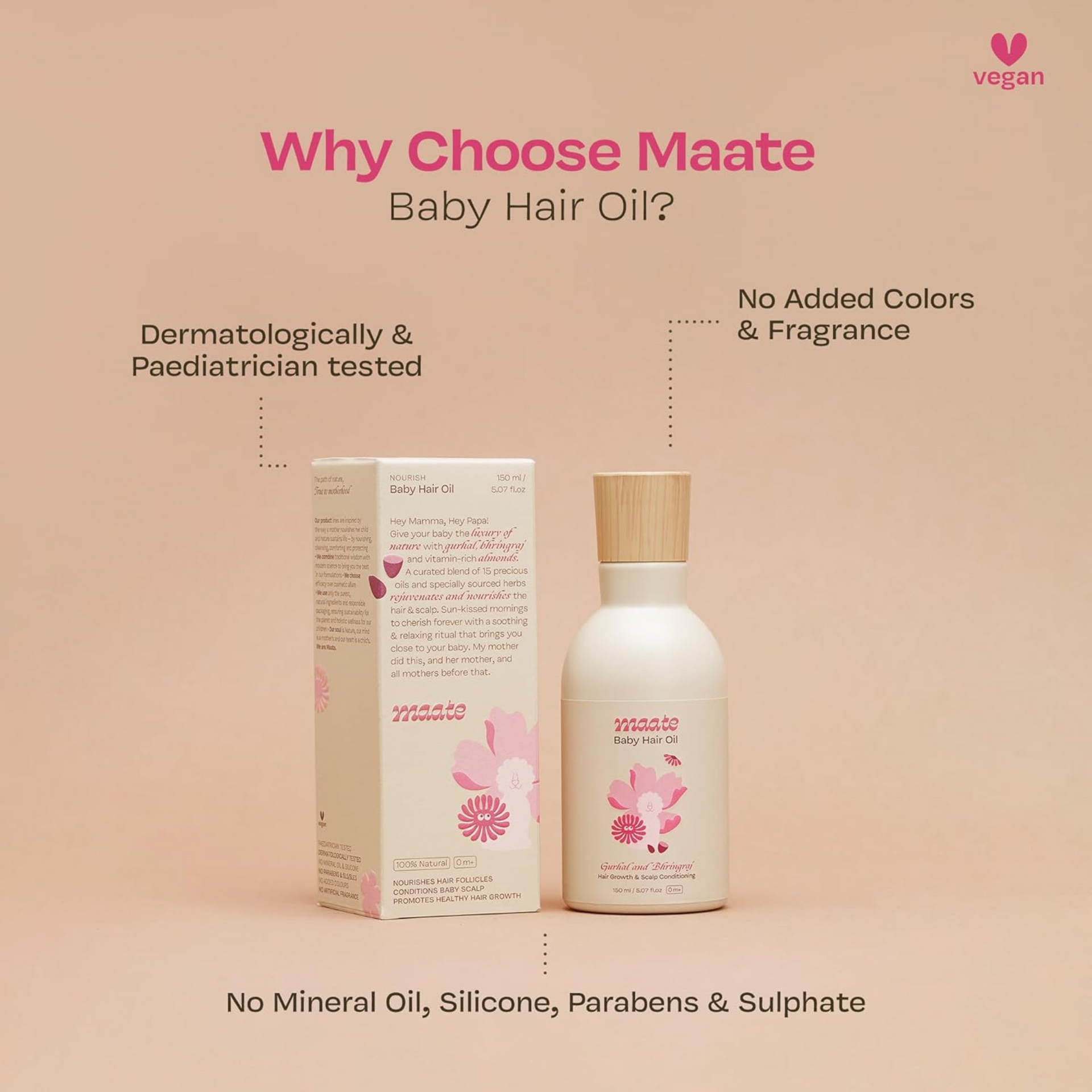 Maate Baby Hair Oil | Enriched With Hibiscus, Bhringraj & Vitamin Rich Almond Oil | For Healthy Hair, Scalp Conditioning, Moisturizes & Soothes Hair | Baby Hair Oil 0-12 Years | Baby Hair Oil