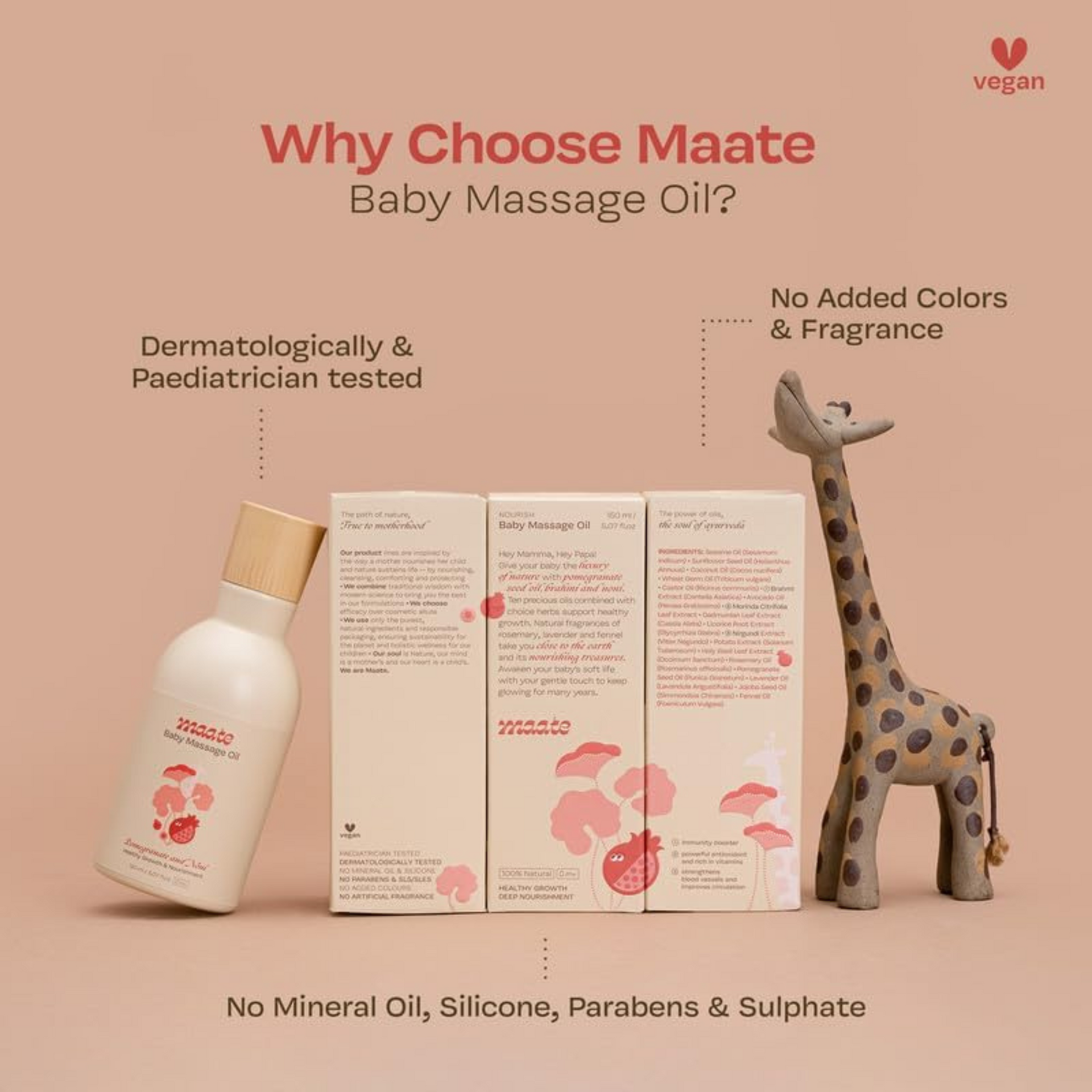 Maate Baby Massage Oil 150ml | Massage Oil for Newborn Baby & Kids | Enrich with Brahmi, Noni & Pomegranate Seed Oil | Light & Non-Sticky | Baby Massage Oil 0-12yr | Gentle Baby's Skin | Cruelty-Free