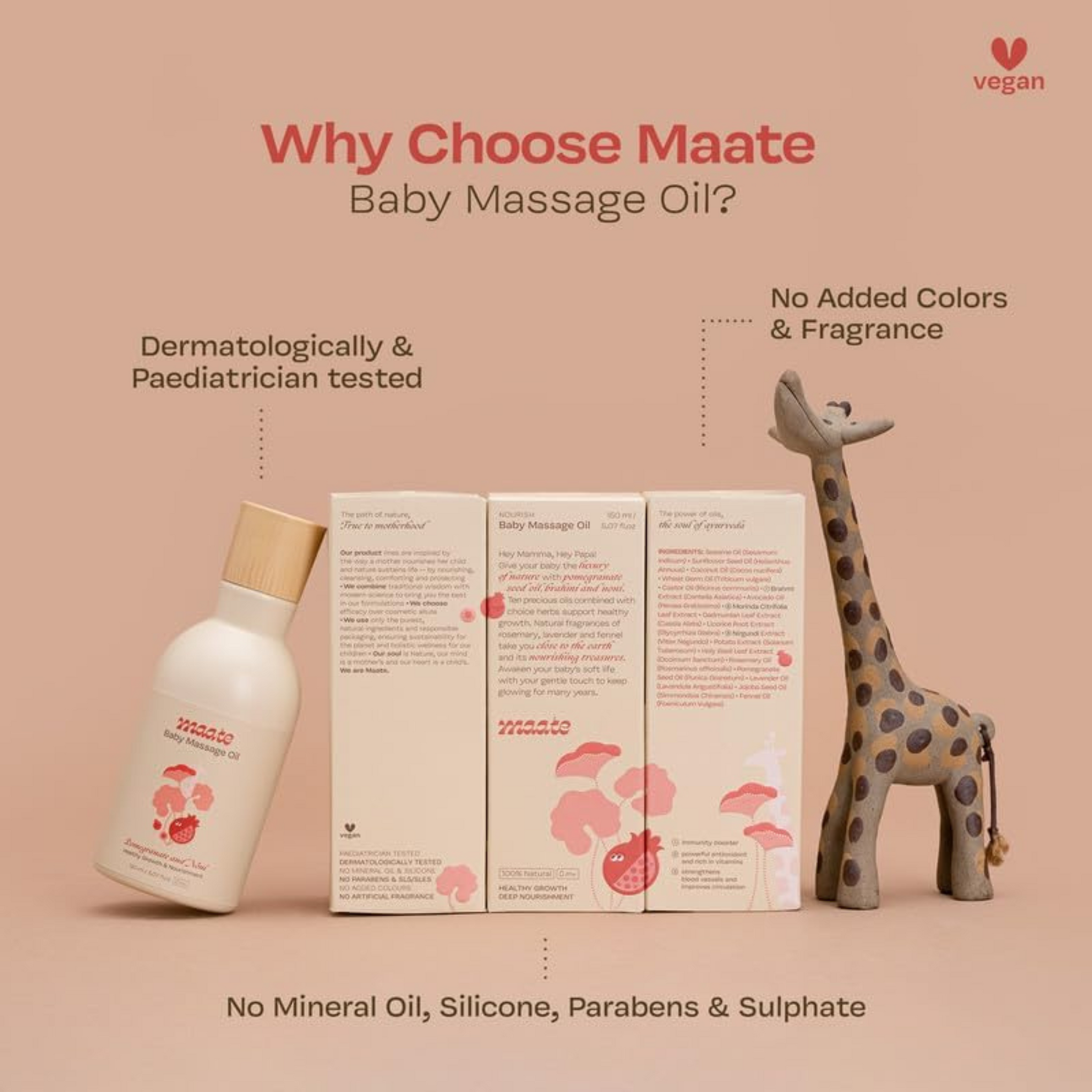 Maate Baby Massage Oil 150ml | Massage Oil for Newborn Baby & Kids | Enrich with Brahmi, Noni & Pomegranate Seed Oil | Light & Non-Sticky | Baby Massage Oil 0-12yr | Gentle Baby's Skin | Cruelty-Free