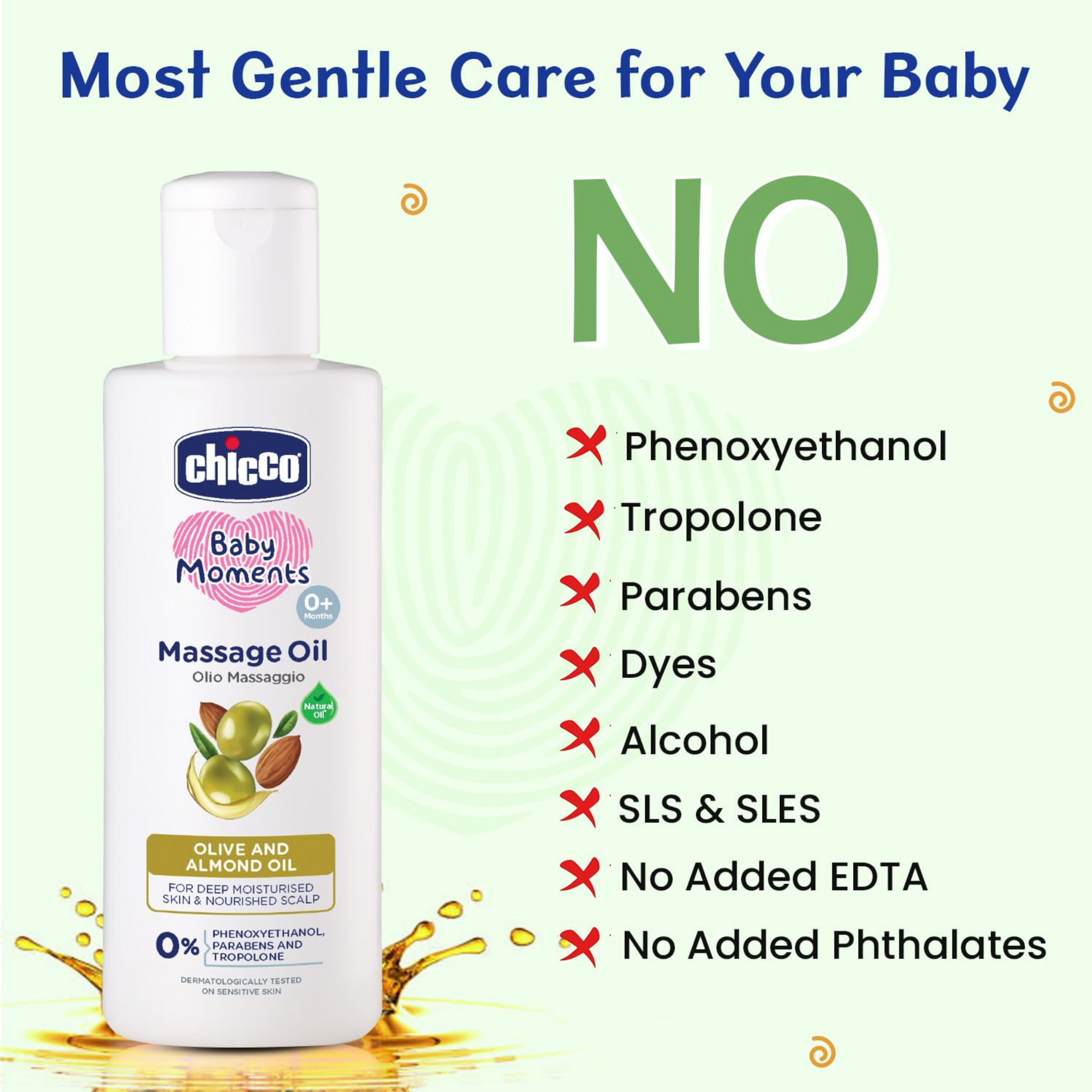 Chicco Baby Moments Massage Oil, Olive and Almond Oil, | Non-sticky Formula | Natural Ingredients for Moisturised Skin, Nourished Hair & Scalp | Parabens & Phenoxyethanol Free