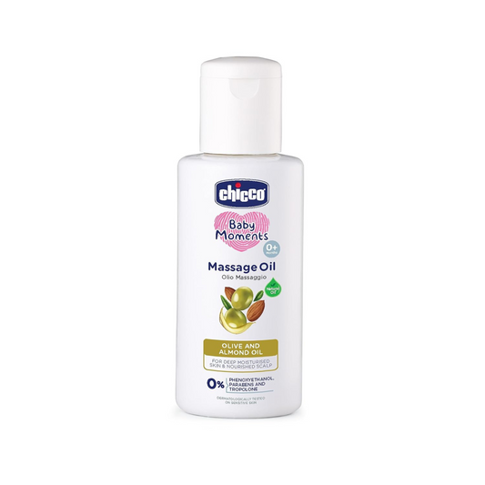 Chicco Baby Moments Massage Oil, Olive and Almond Oil, | Non-sticky Formula | Natural Ingredients for Moisturised Skin, Nourished Hair & Scalp | Parabens & Phenoxyethanol Free