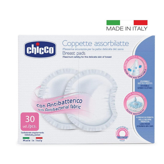 Chicco Anti-Bacterial Nursing Breast Pads (30 Pieces) | Ultra Thin & Breathable With Super Absorbent Technology | Dermatologically Tested | Individually Packed | Invisible Under Clothes