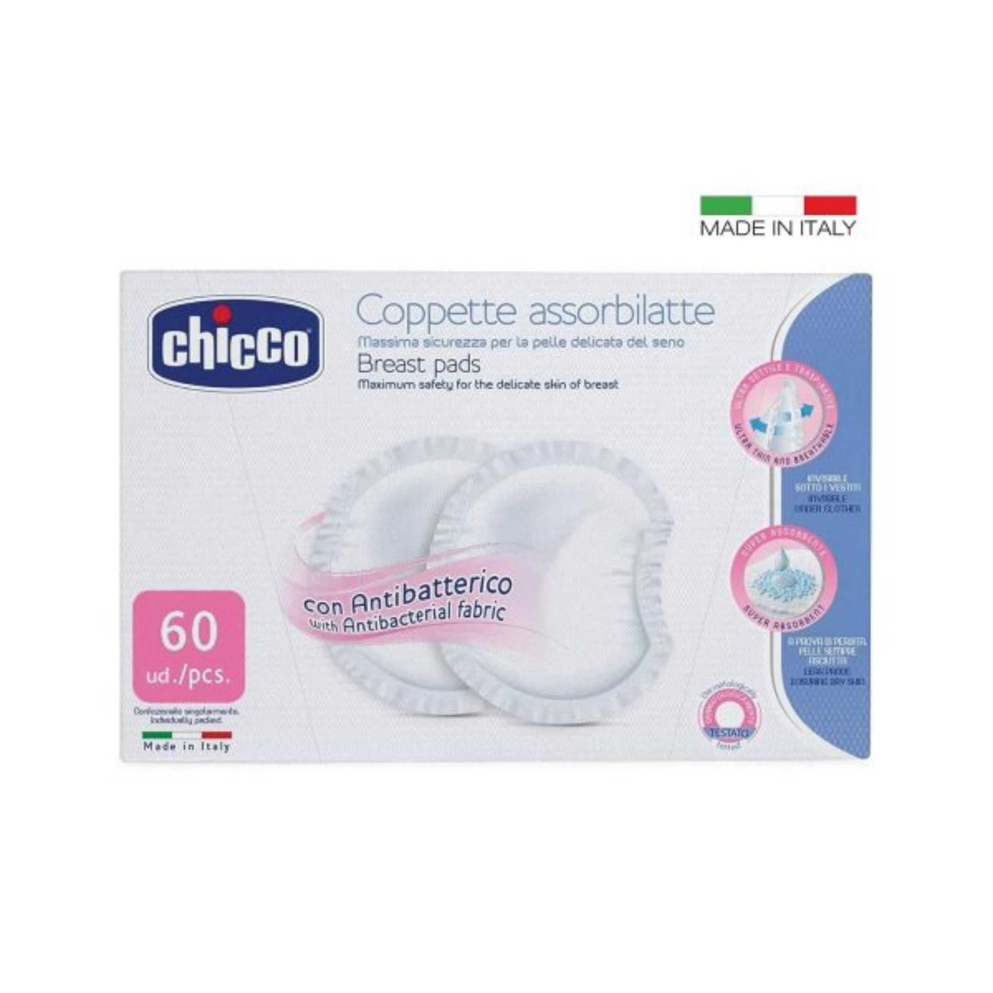 Chicco Breast Pads With Anti-Bacterial Fabric White (60 Pcs)