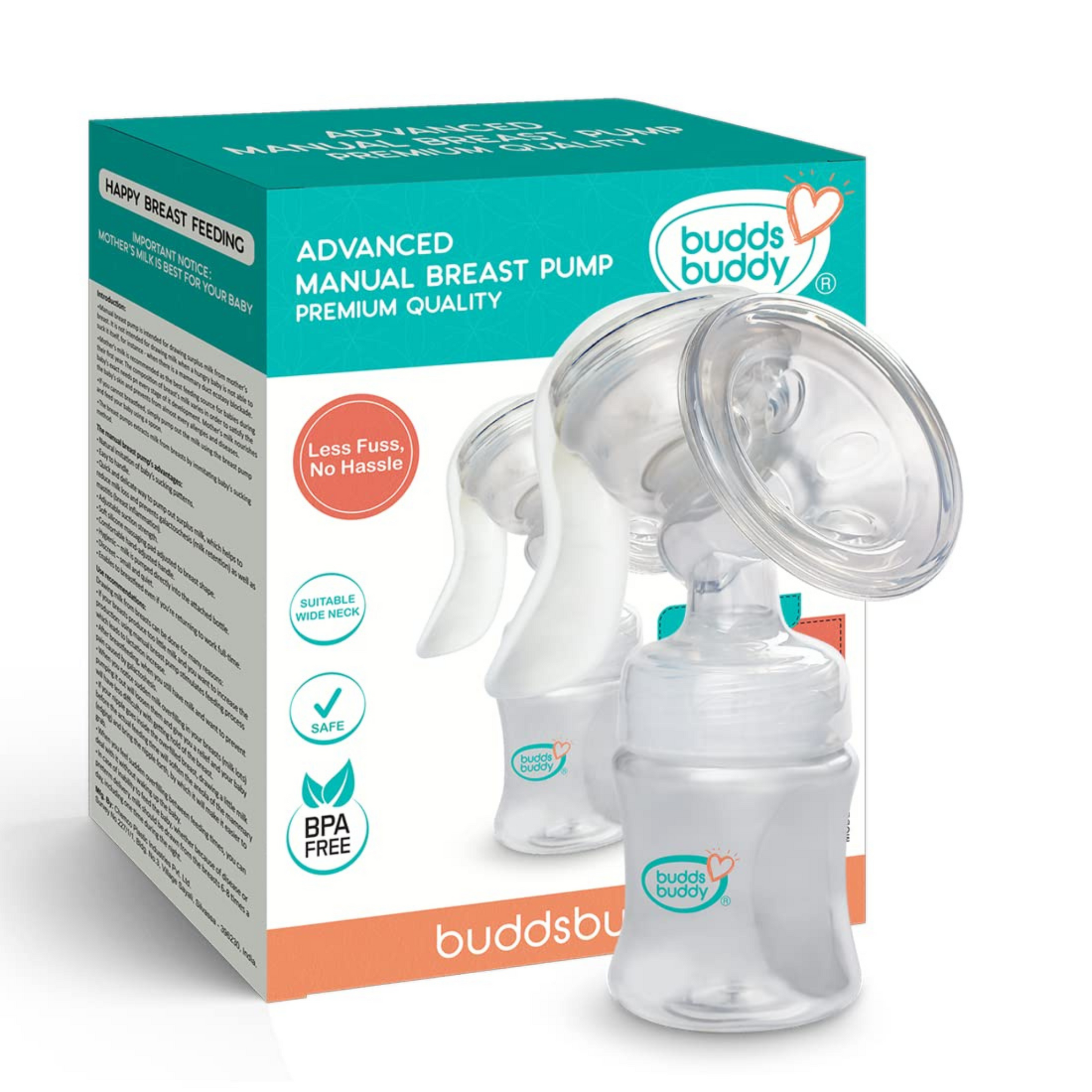 BuddsBuddy Advanced Manual Silicone Breast Pump with Feeding Nipple | Gentle & Easy to Operate | Adjustable Suction Strength | Soft Cushion Breast Pump for All Size | White