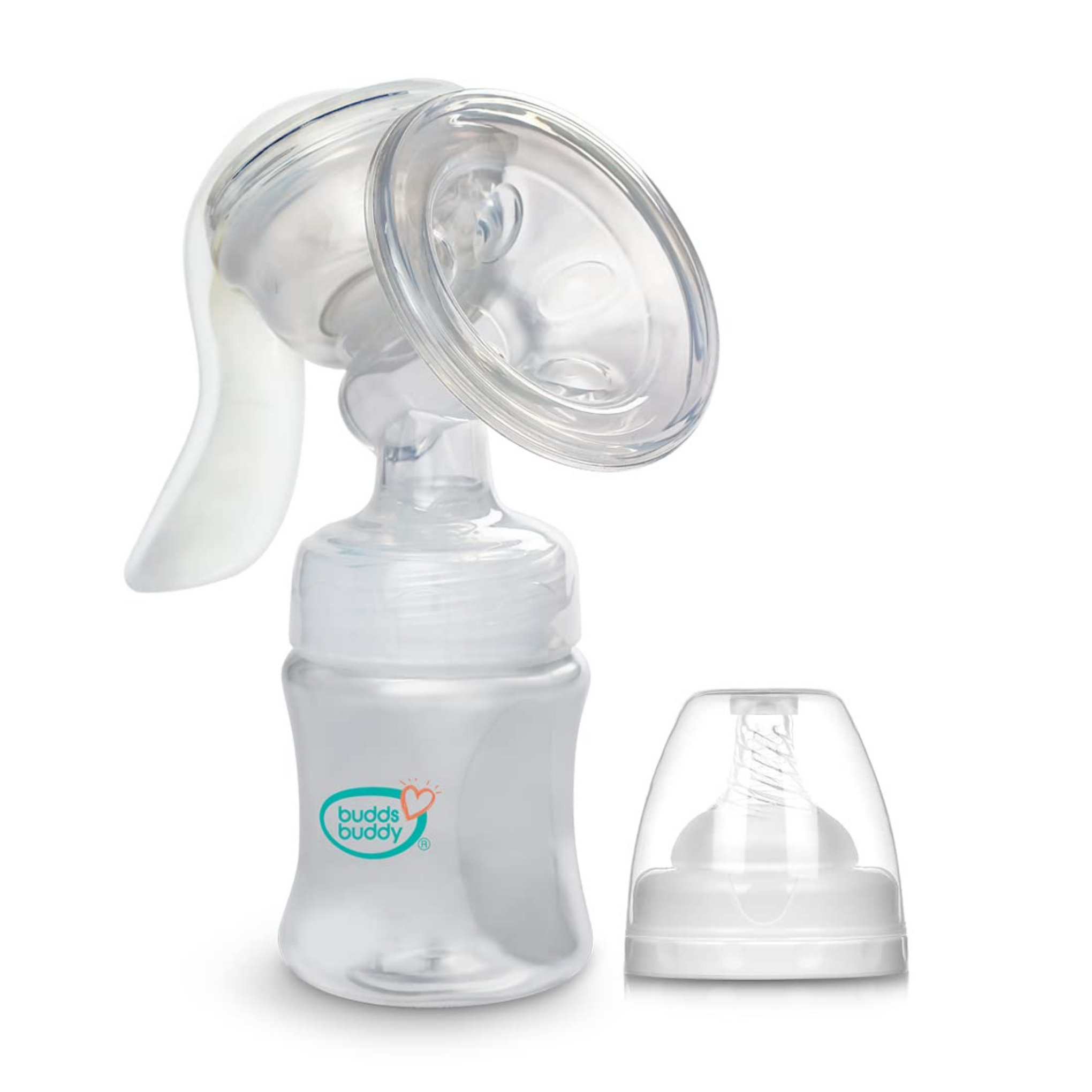 BuddsBuddy Advanced Manual Silicone Breast Pump with Feeding Nipple | Gentle & Easy to Operate | Adjustable Suction Strength | Soft Cushion Breast Pump for All Size | White