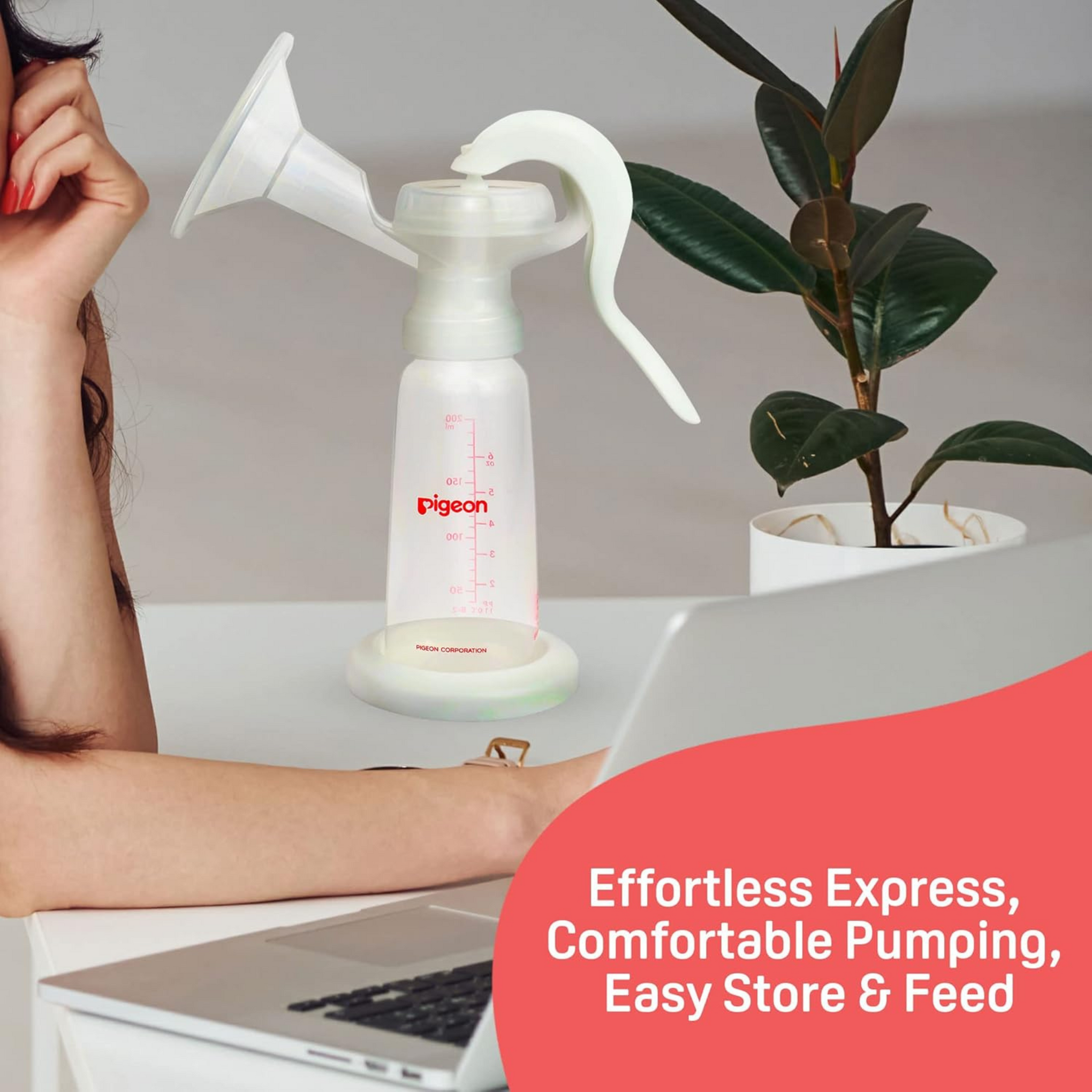 Pigeon Manual Breast Pump With PP,Less Fuss,Less Hassle,Adjustable Pumping One Hand System,BPA Free,BPS Free,200 ml