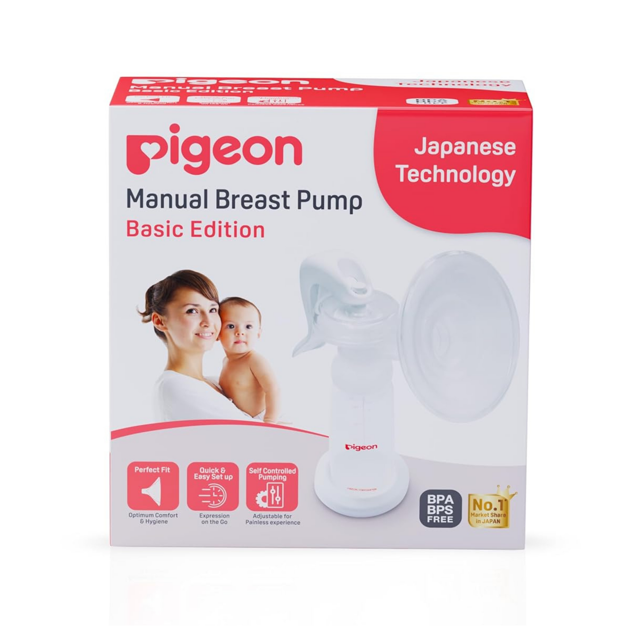 Pigeon Manual Breast Pump Basic,LPiess Fuss,Less Hassle,Adjustable Pumping One Hand System,BPA Free,BPS Free,Assorted