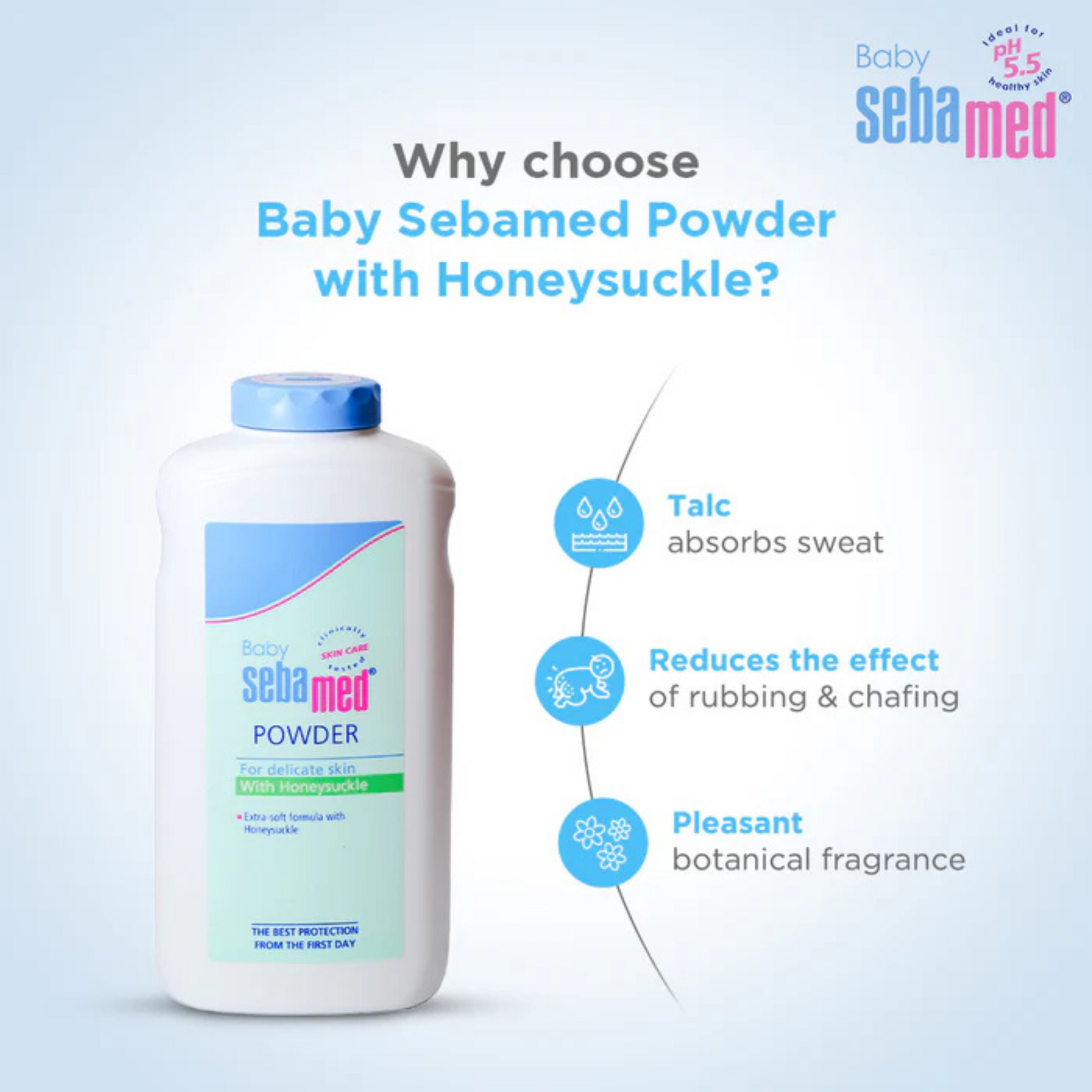 Sebamed Baby Powder with Honeysuckle 200 gm | Ideal for prickly heat | Keeps newborn’s skin fresh |