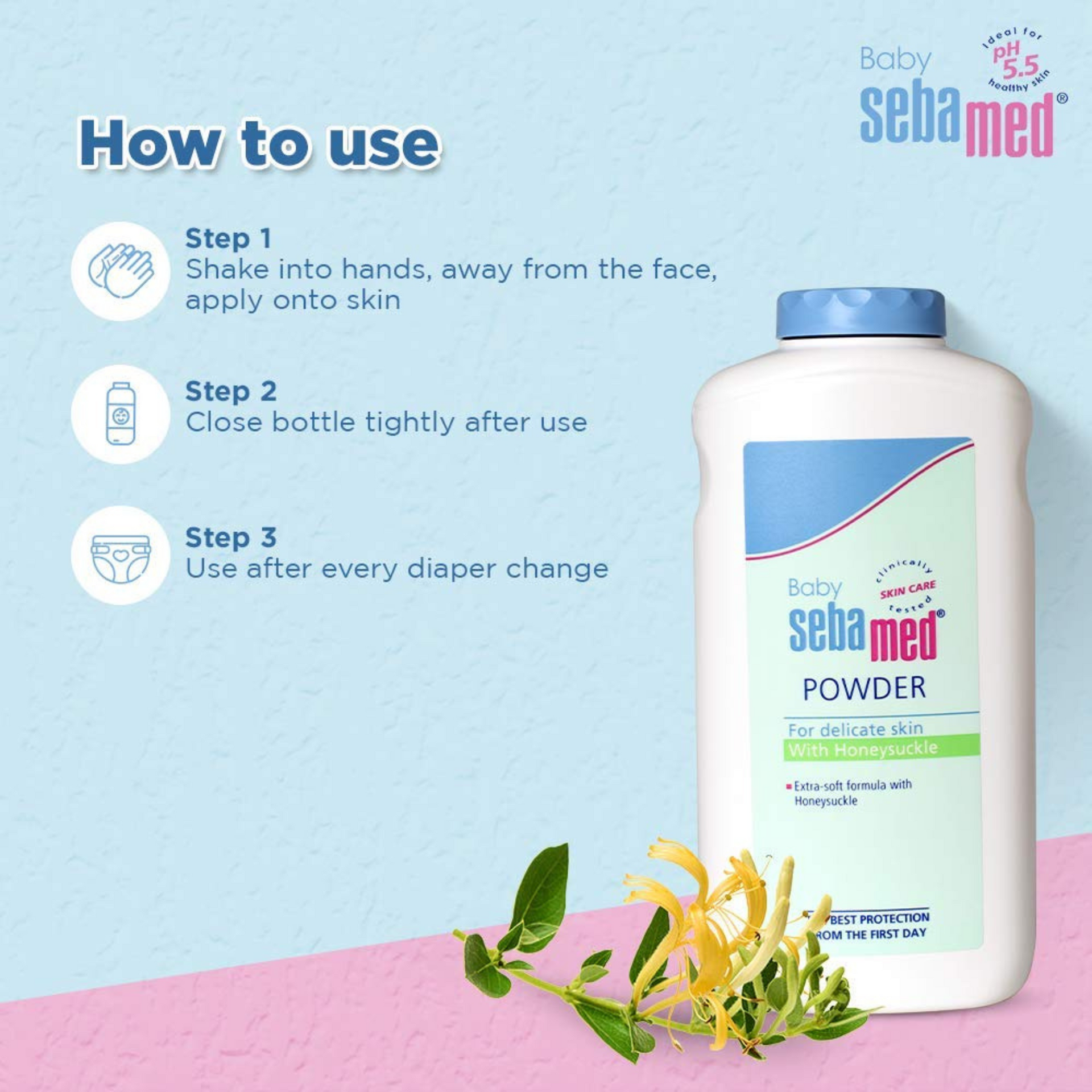 Sebamed Baby Powder with Honeysuckle 200 gm | Ideal for prickly heat | Keeps newborn’s skin fresh |