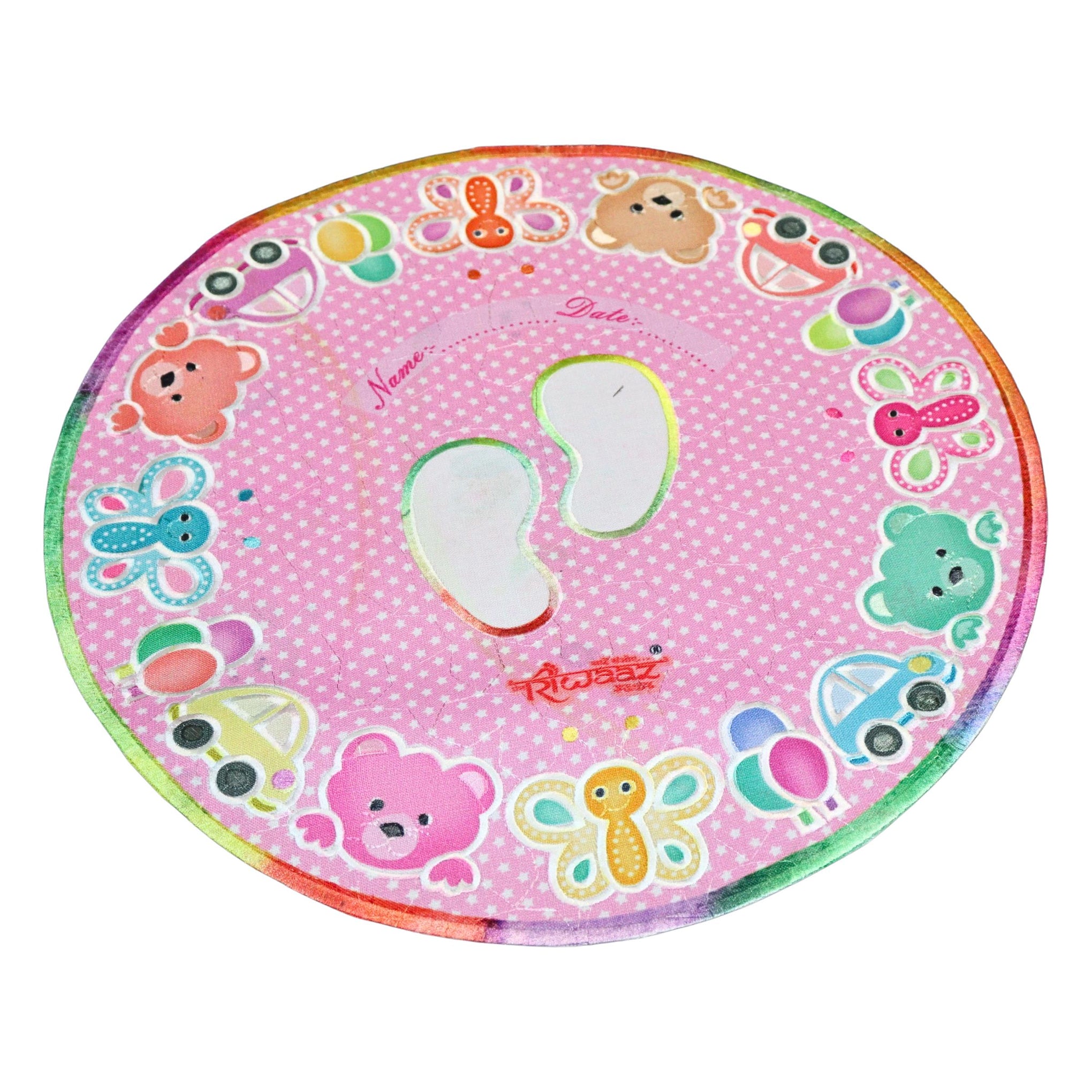 Smile Baby Born Babies Footprint Mat | Animal/Car Print Round Pink