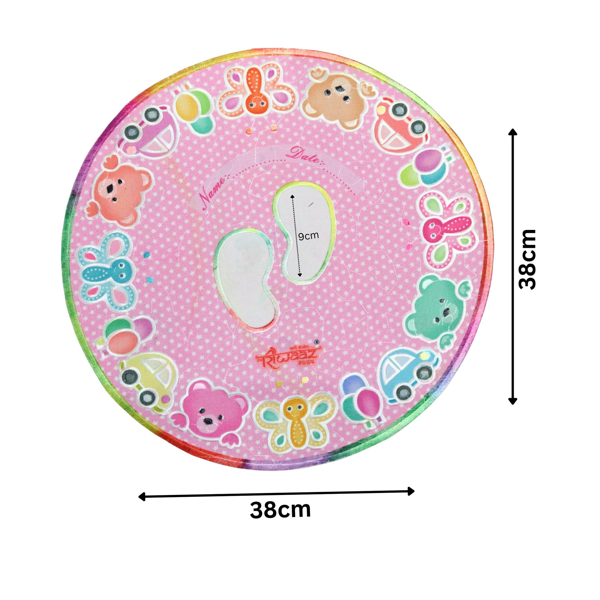 Smile Baby Born Babies Footprint Mat | Animal/Car Print Round Pink