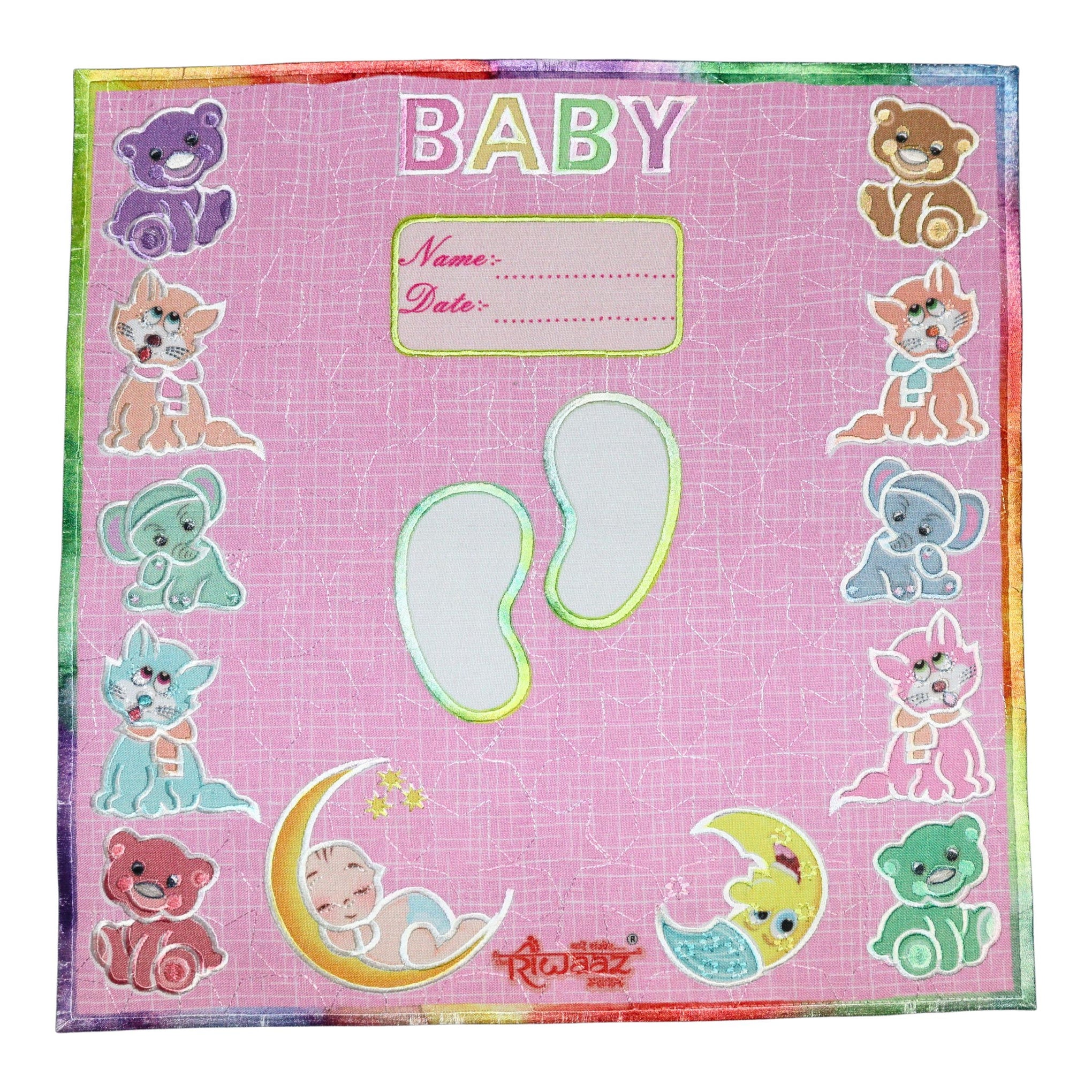 Smile Baby Born Babies Footprint Mat | Moon/Animal Print Square Pink