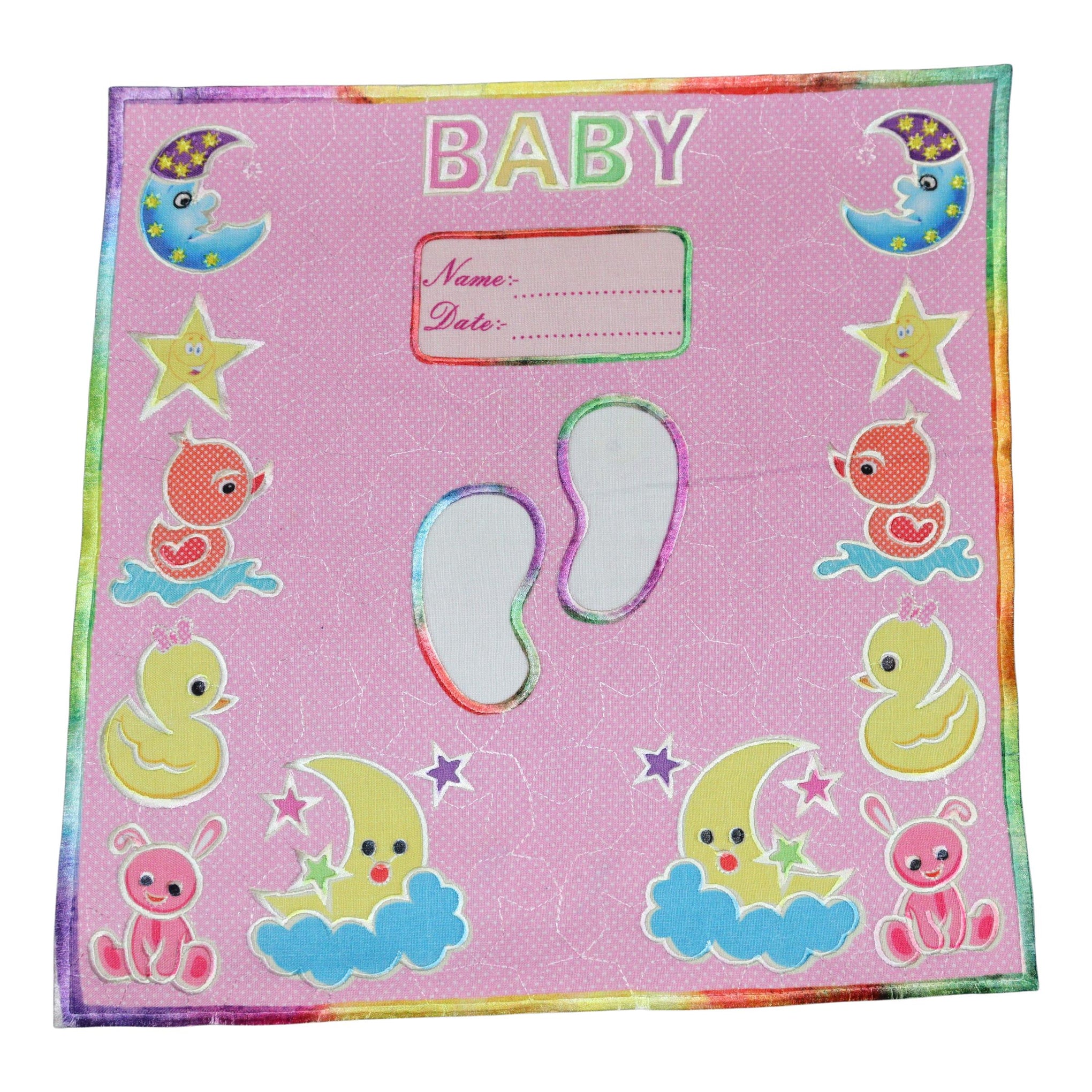 Smile Baby Born Babies Footprint Mat - Moon/Star Print Square Pink