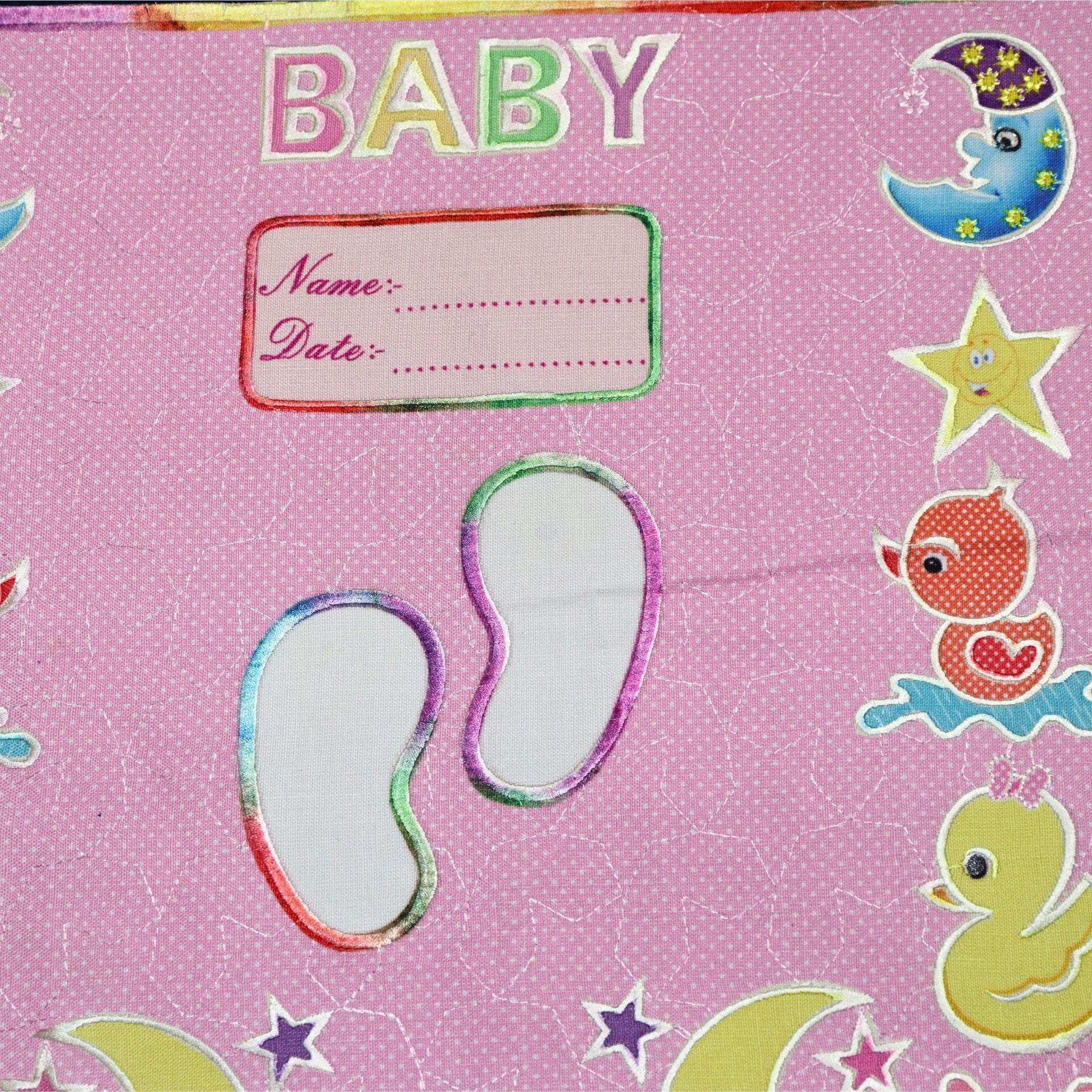 Smile Baby Born Babies Footprint Mat - Moon/Star Print Square Pink