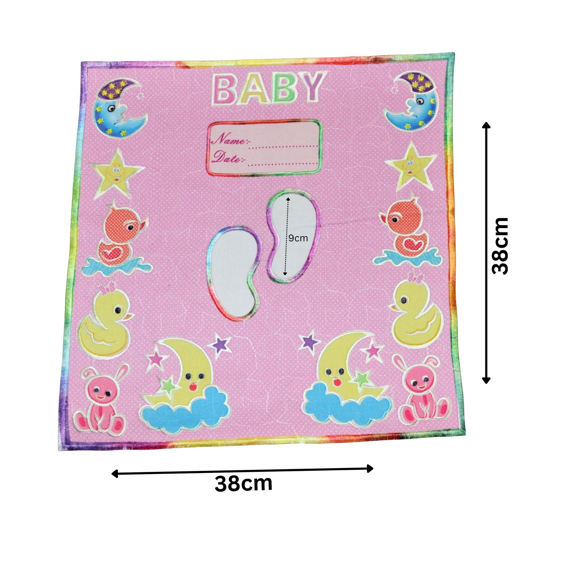 Smile Baby Born Babies Footprint Mat - Moon/Star Print Square Pink