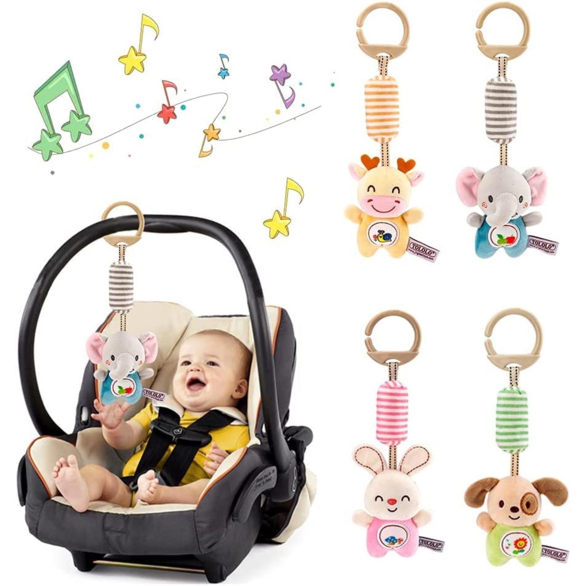 Smile Baby™ Infant Baby Crib & Stroller Plush Playing Toy Car Hanging Rattles (Elephant). Multicolor