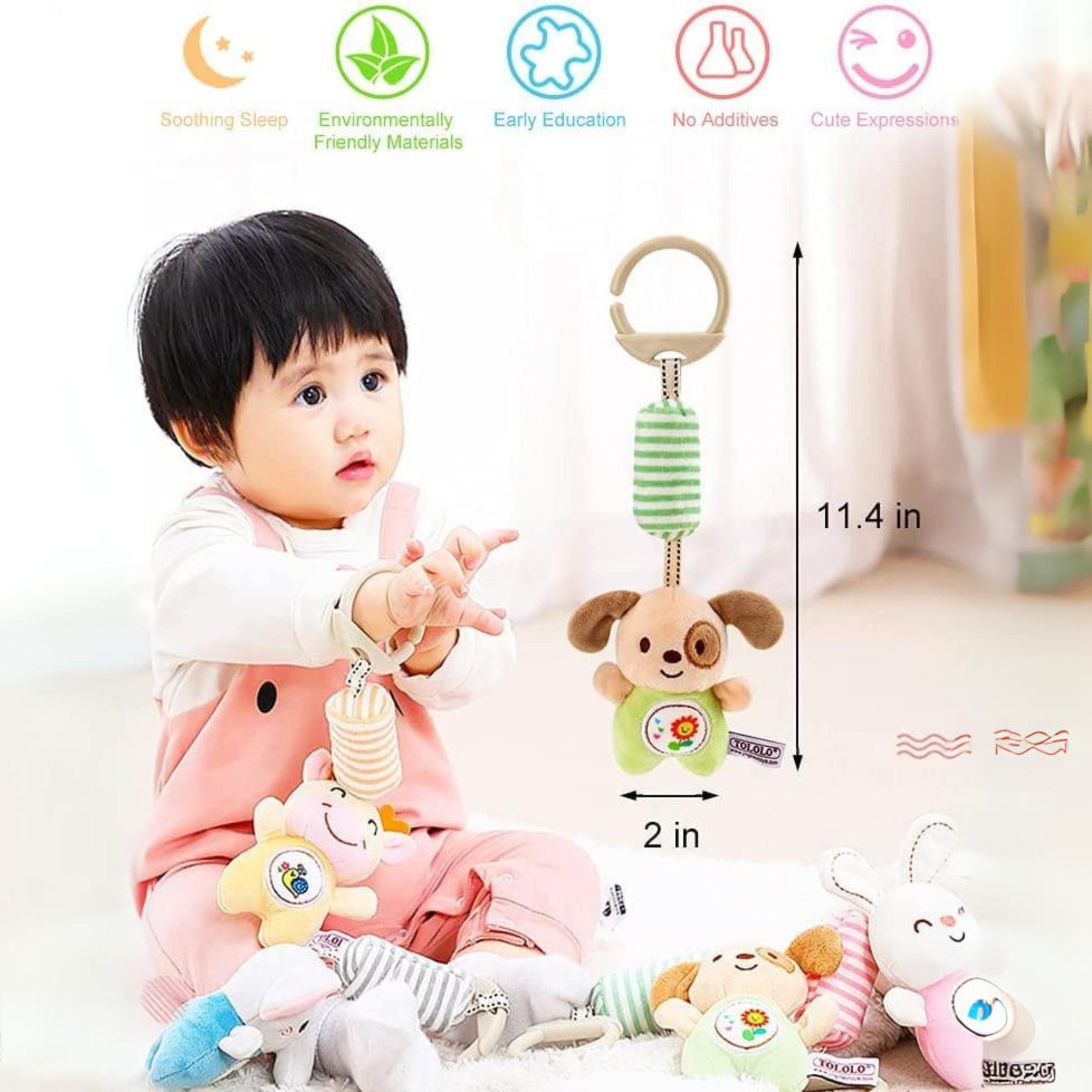 Smile Baby™ Infant Baby Crib & Stroller Plush Playing Toy Car Hanging Rattles (Dog). Multicolor