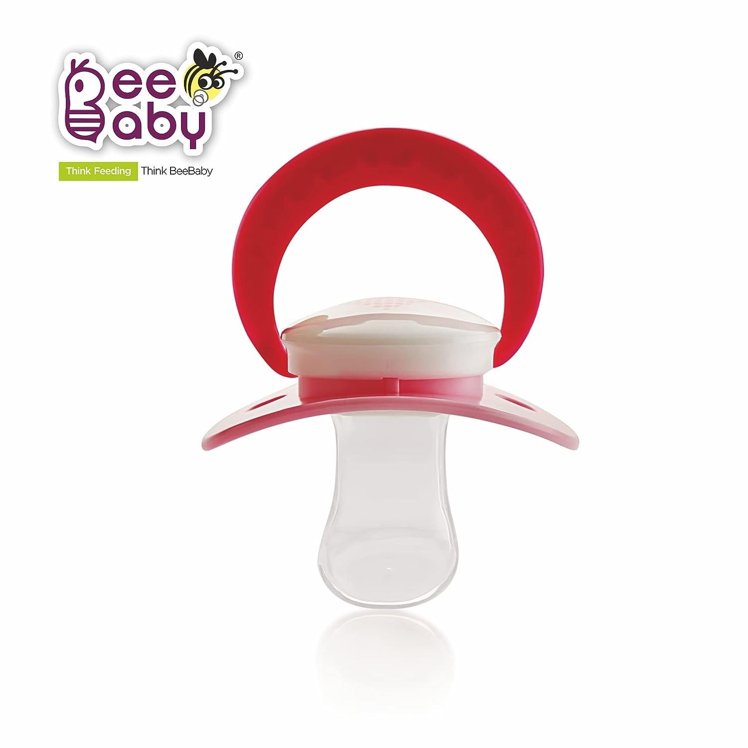 BeeBaby Orthodontic Silicone Baby Pacifier with Protective Cap, Pink (Pack of 2)