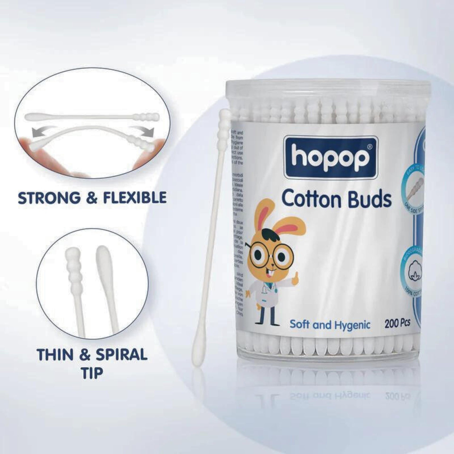 Hopop Cotton Buds | Baby Spiral Thin Paper Stem Ear Cotton Buds 1002B / 200 Stem/Pack