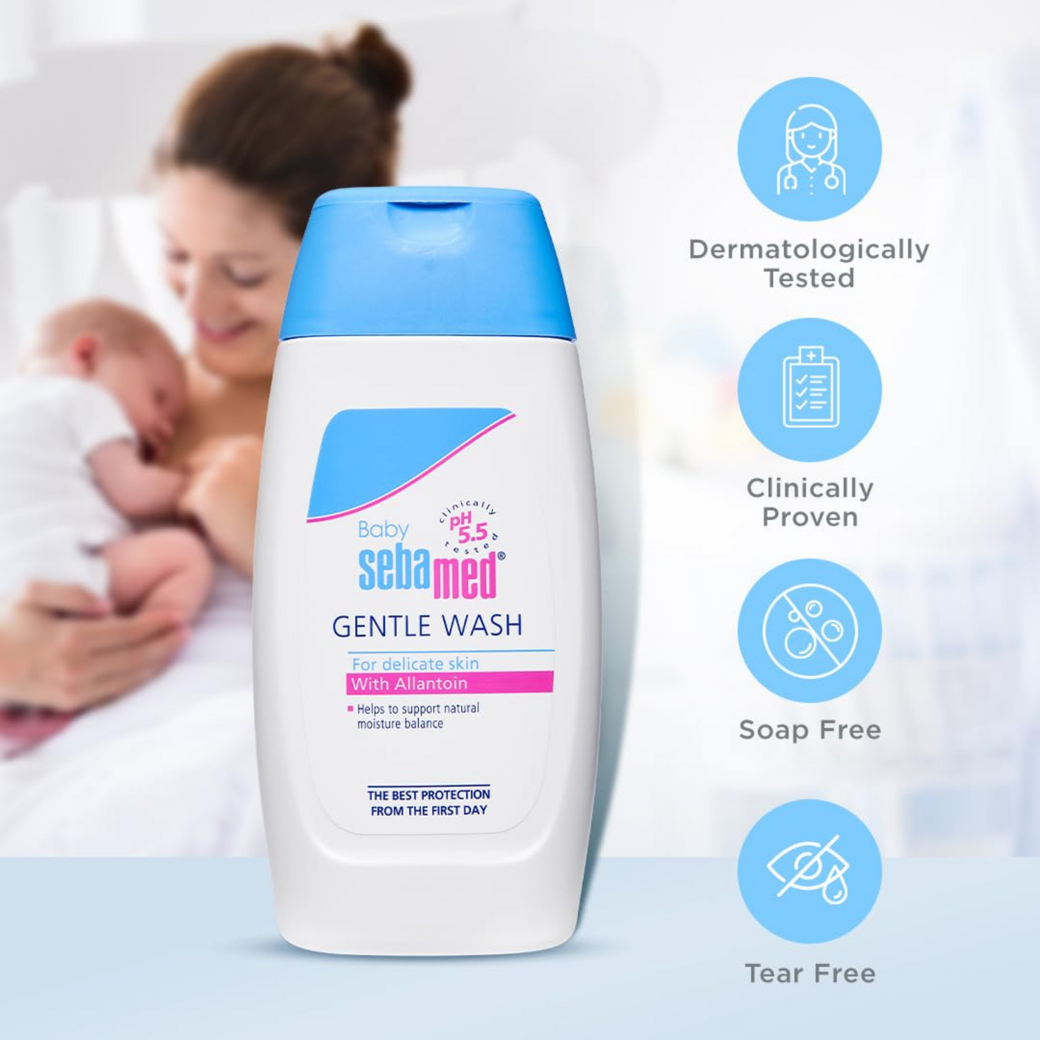 ebamed Baby Gentle Wash |pH 5.5| Body Wash|Soap Free|Tear Free|