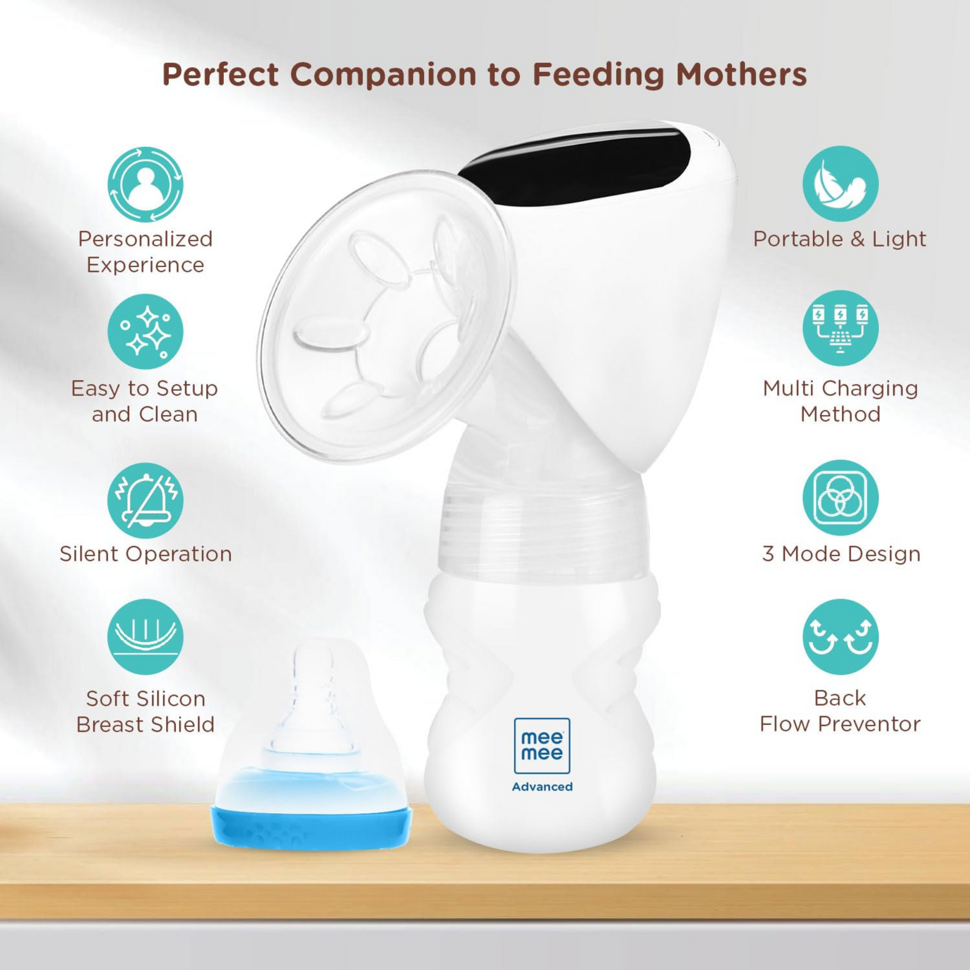 Mee Mee Advanced Digital Electric Breast Pump - 3 Modes for Gentle Massage, Effective Suction & Let-Down Stimulation - Ideal for Nursing & Breastfeeding - White