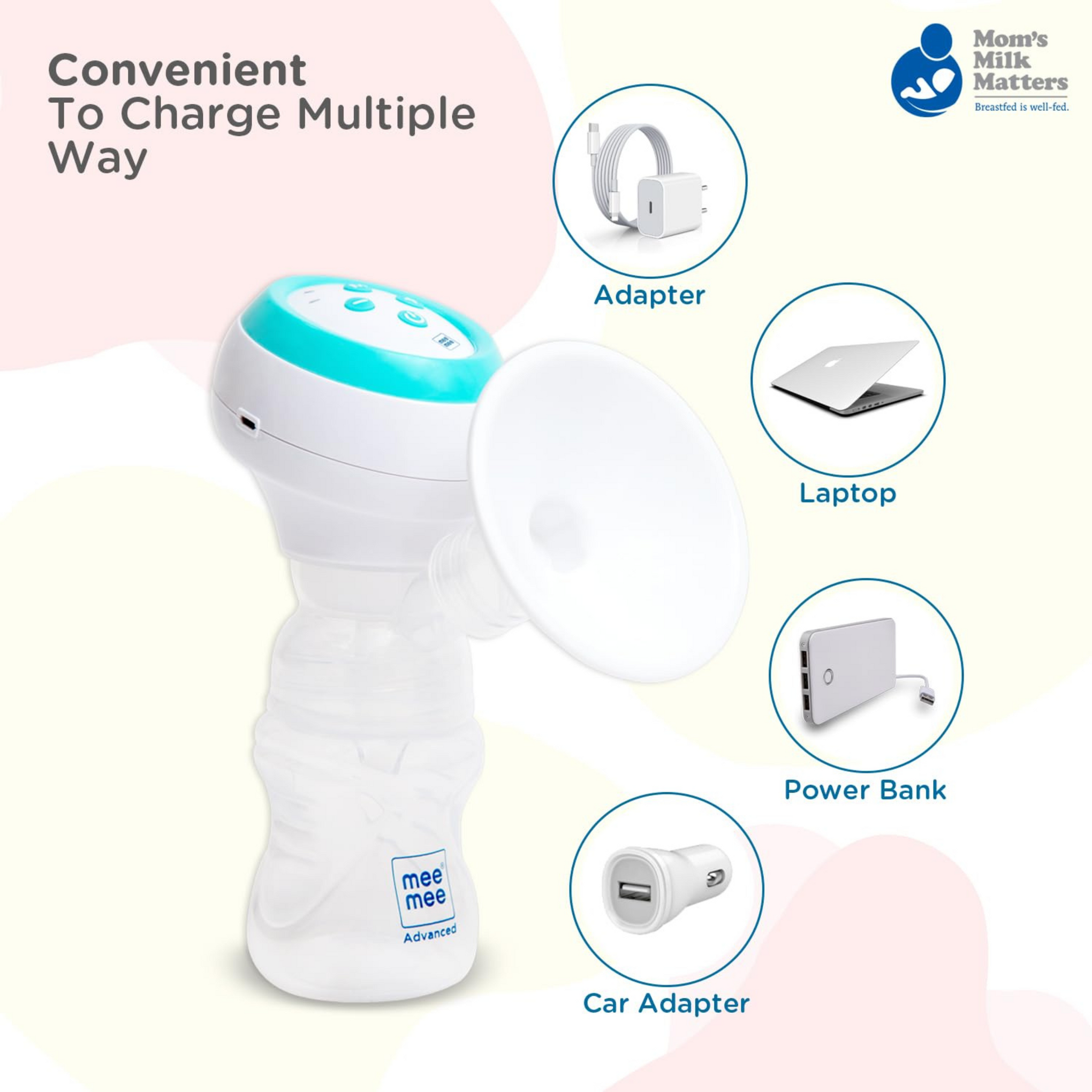 Mee Mee BPA Free Comfort Electrical Breast Pump, Soft silicone breast shield, Soothing Massage function, Easy to Carry and Clean for Nursing & Breast feeding Mothers With Dual Use Mothod (White)