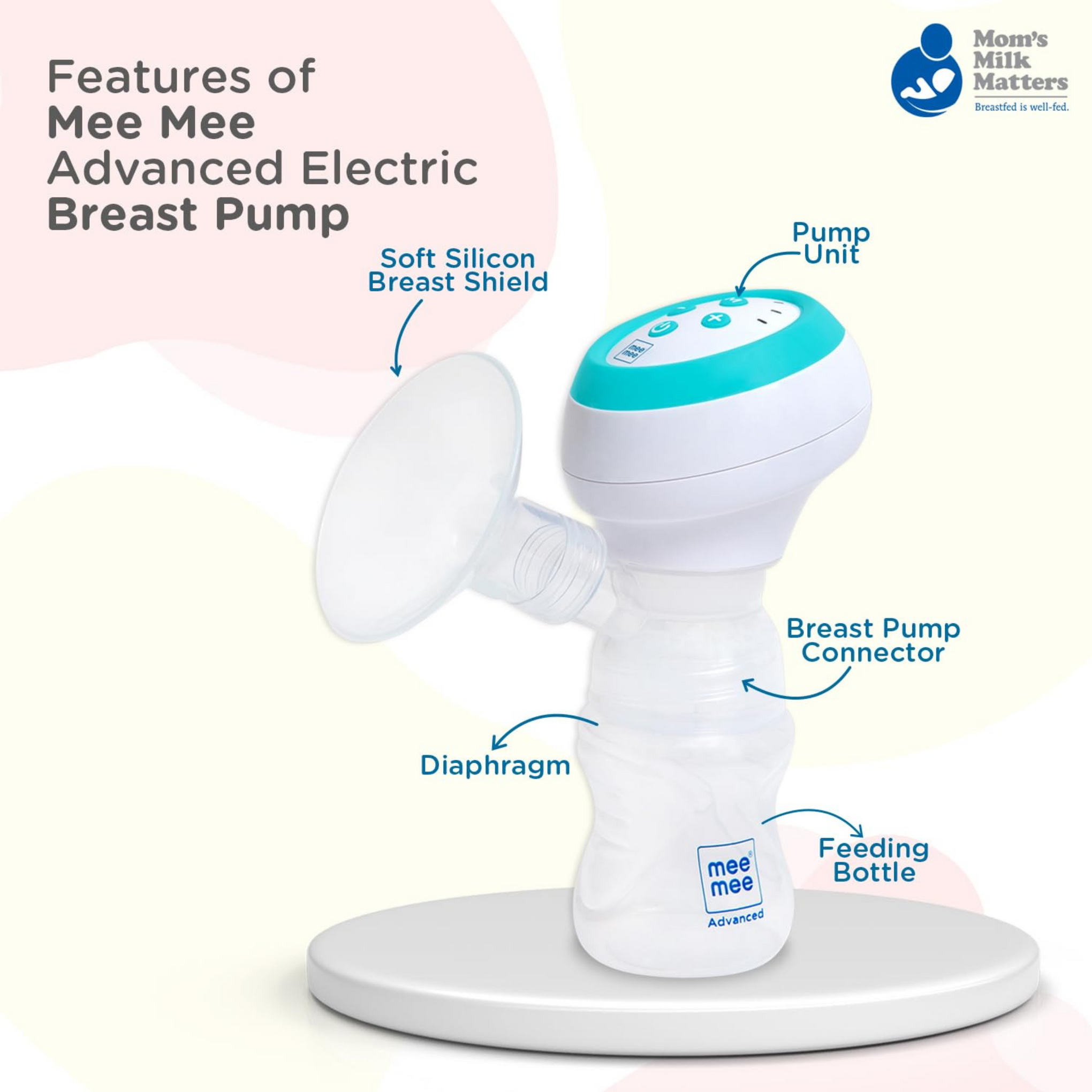 Mee Mee BPA Free Comfort Electrical Breast Pump, Soft silicone breast shield, Soothing Massage function, Easy to Carry and Clean for Nursing & Breast feeding Mothers With Dual Use Mothod (White)