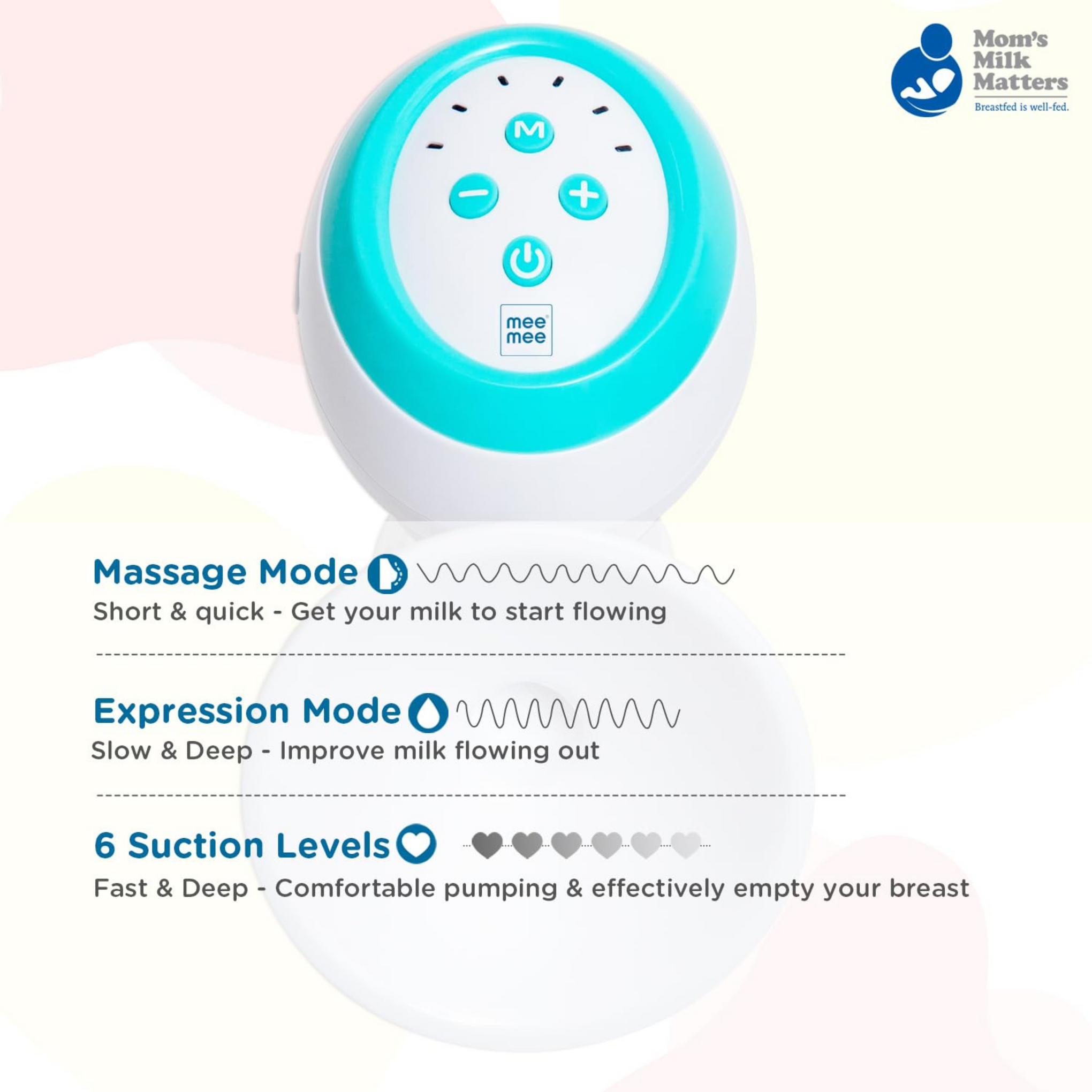 Mee Mee BPA Free Comfort Electrical Breast Pump, Soft silicone breast shield, Soothing Massage function, Easy to Carry and Clean for Nursing & Breast feeding Mothers With Dual Use Mothod (White)