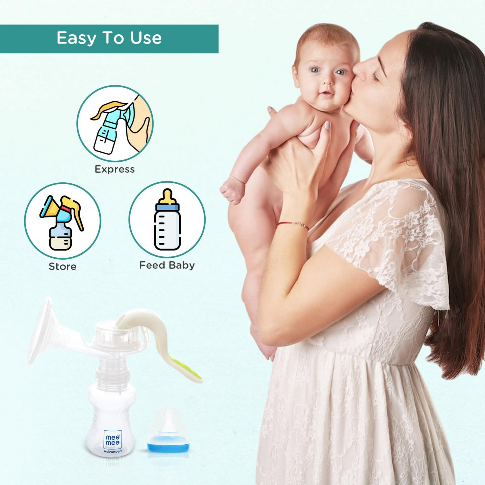 Mee Mee Manual Breast Pump 150 ML | Breast pump for feeding mothers | BPA-Free, Soft Silicone Shield | Portable & Easy to Clean with Overflow Preventer Silica Gel Cup