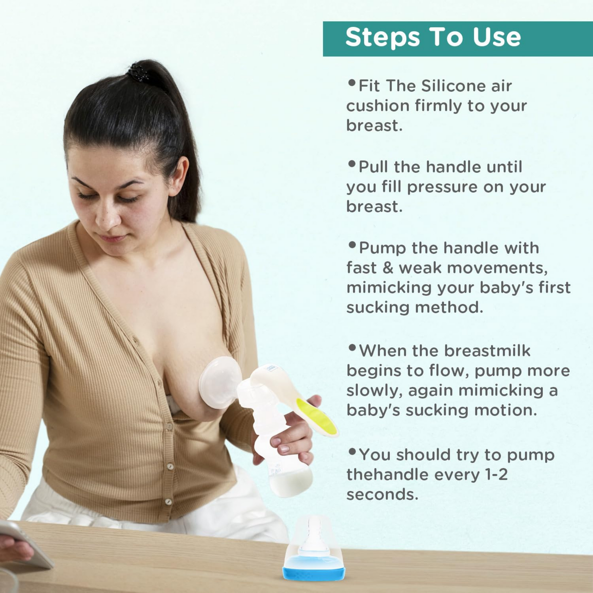 Mee Mee Manual Breast Pump 150 ML | Breast pump for feeding mothers | BPA-Free, Soft Silicone Shield | Portable & Easy to Clean with Overflow Preventer Silica Gel Cup