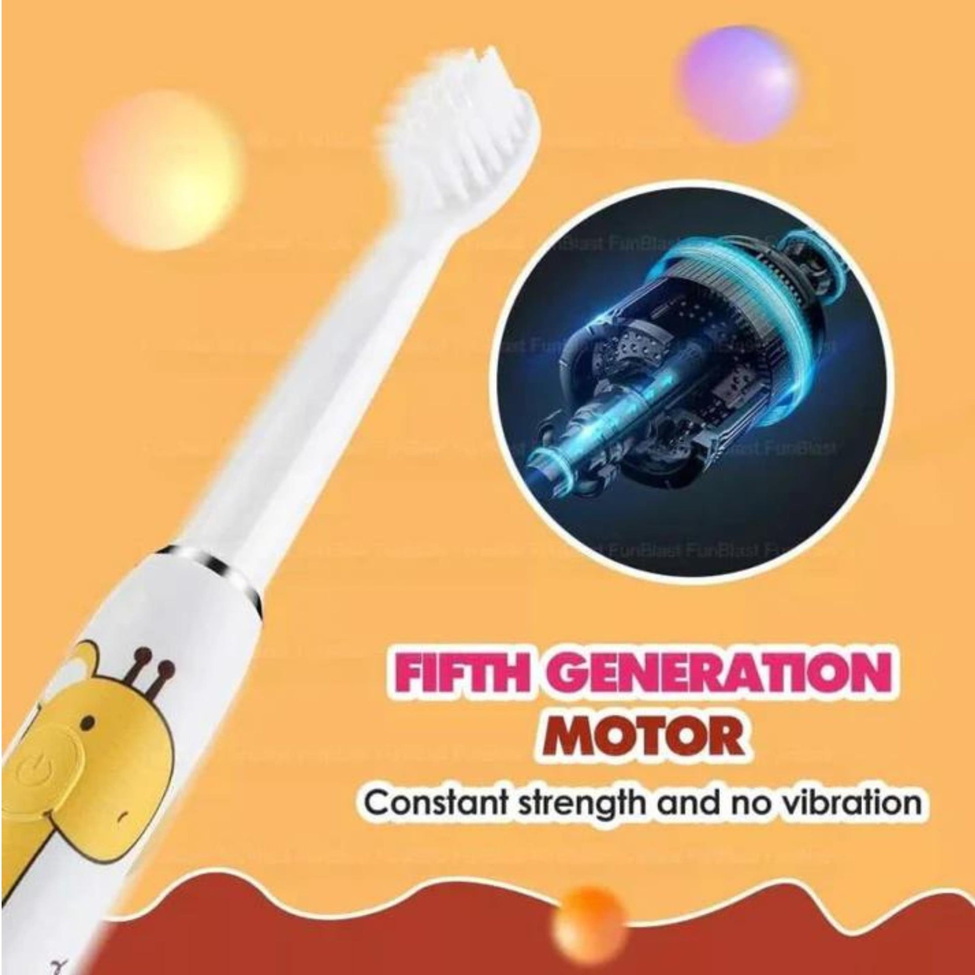 Smile Baby™ Toothbrush for Kids (3+ Years) with 1 Handle, 4 Brush Heads|Power Tooth Brush|Low Noise, Rotary Electric Toothbrush (DINOSOUR)