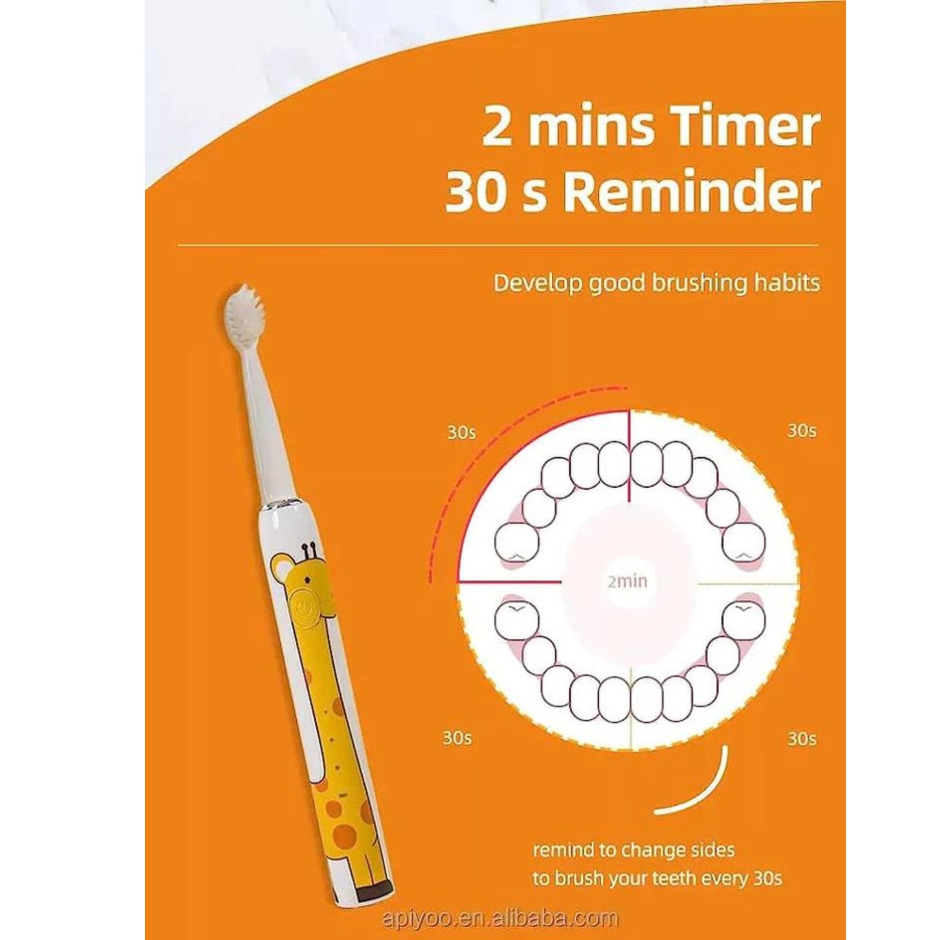 Smile Baby™ Toothbrush For Kids (3+ Years) With 1 Handle, 4 Brush Heads|Power Tooth Brush|Low Noise, Rotary Electric Toothbrush (Duck Yellow), 1 Piece