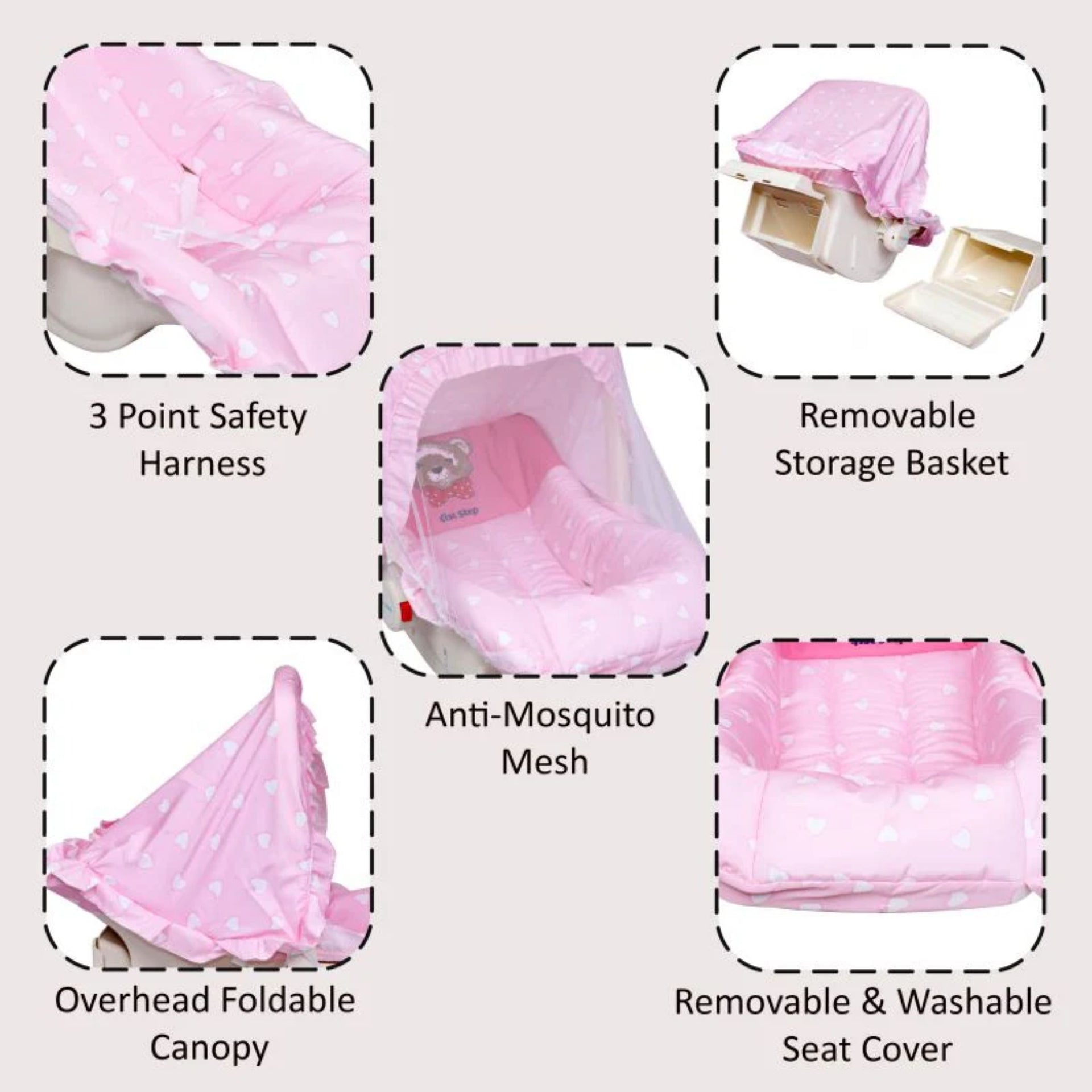 1st Step 5 In 1 Carrycot With Anti-Mosquito Mesh (Pink)