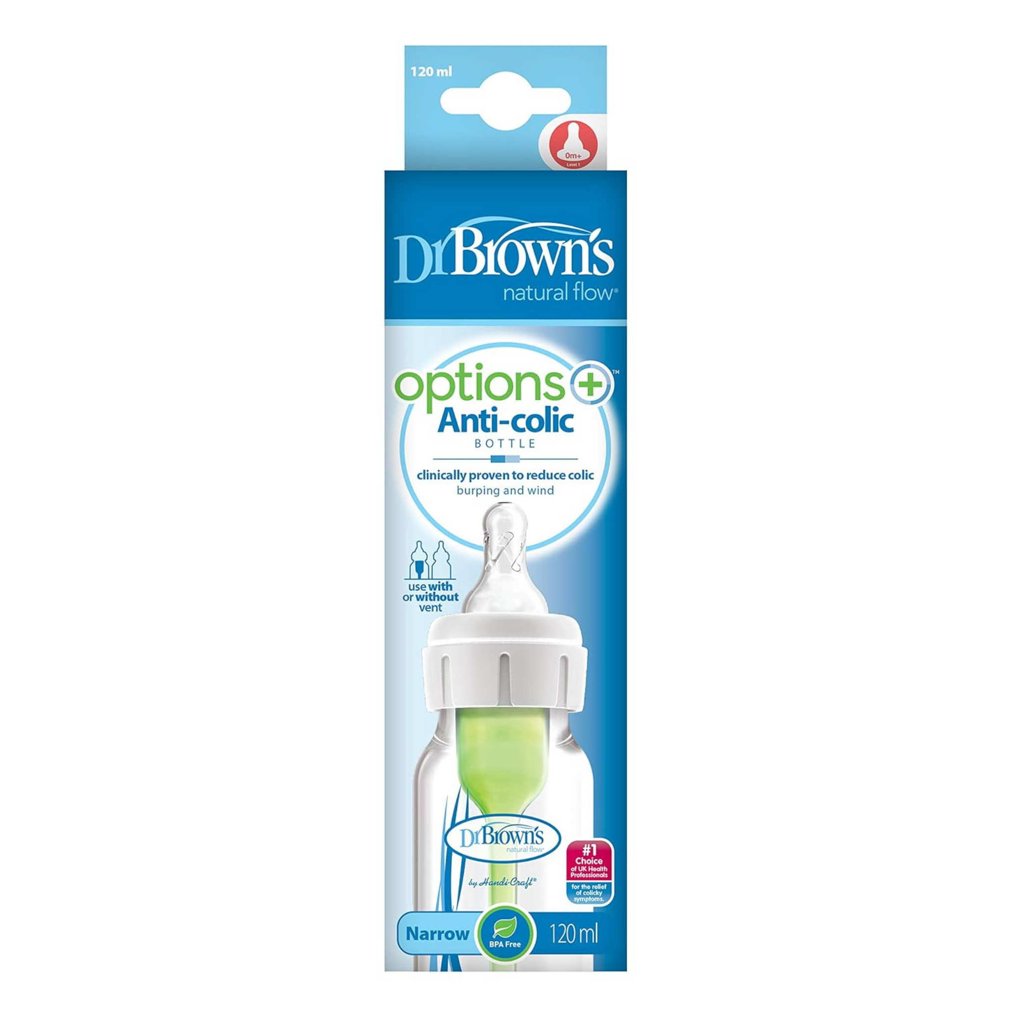 Dr. Brown's Narrow Bottle Natural Flow Options Anti-Colic Bottle(120 Ml, Pack of 1, White)