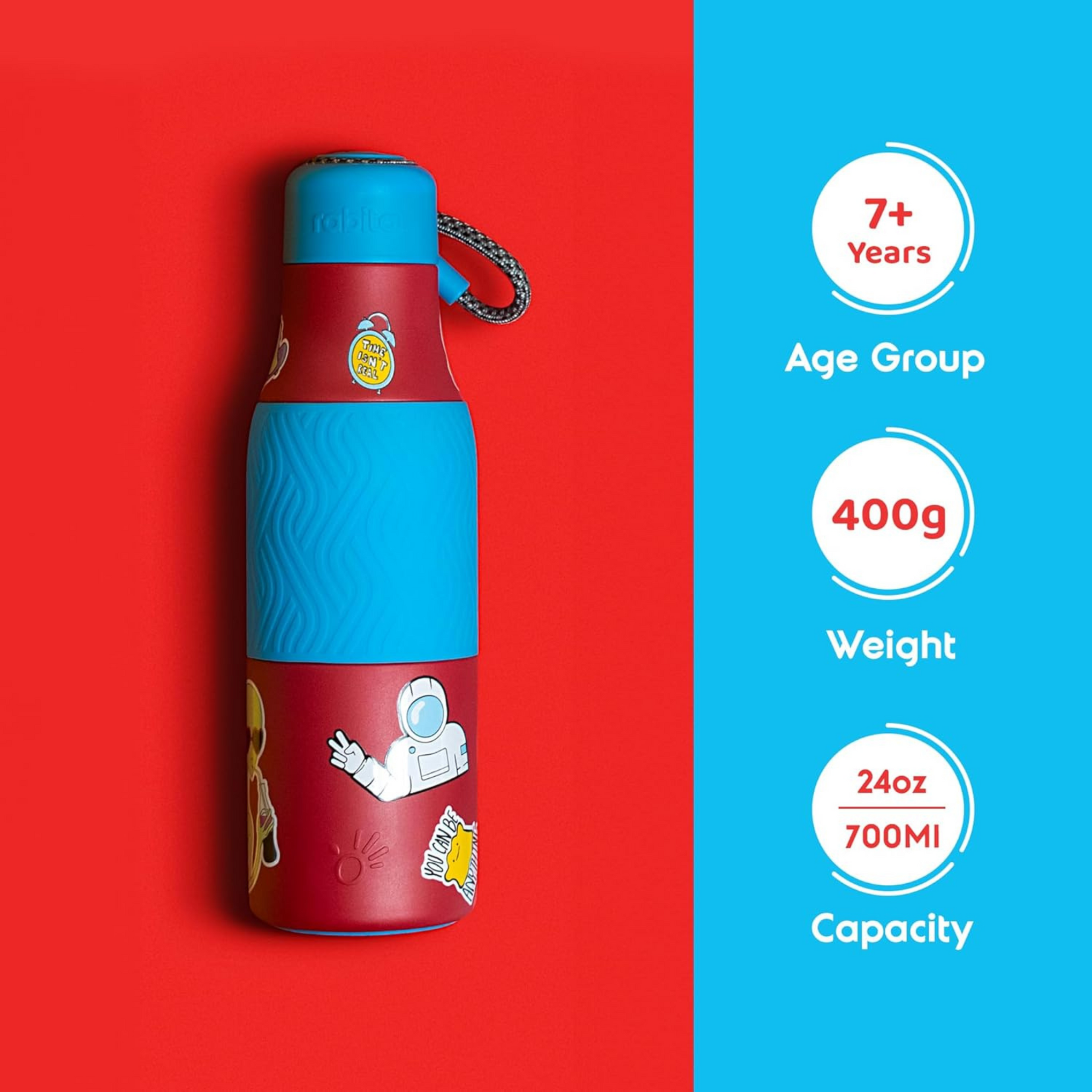 Rabitat ZAPPY Stainless Steel Water Bottle Red Martian 700 ml - 2 Years Brand Warranty |12 Hours Hot & 18 Hours Cold | Insulated Stainless Steel Flask | Thermosteel Leakproof & Durable Water Bottle