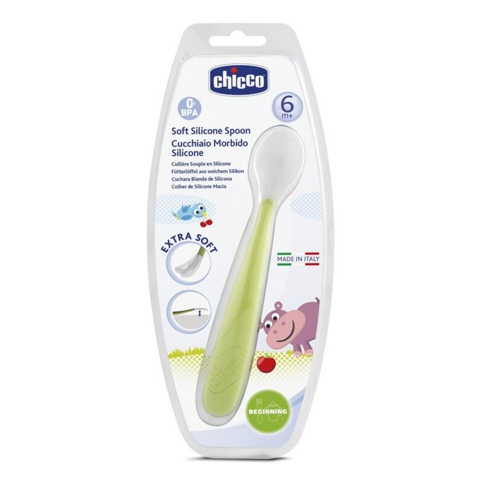 Chicco Baby Spoon with Soft Silicone Tip, For Self Feeding (6+ months) | Made Practical for Training Babies (Green)