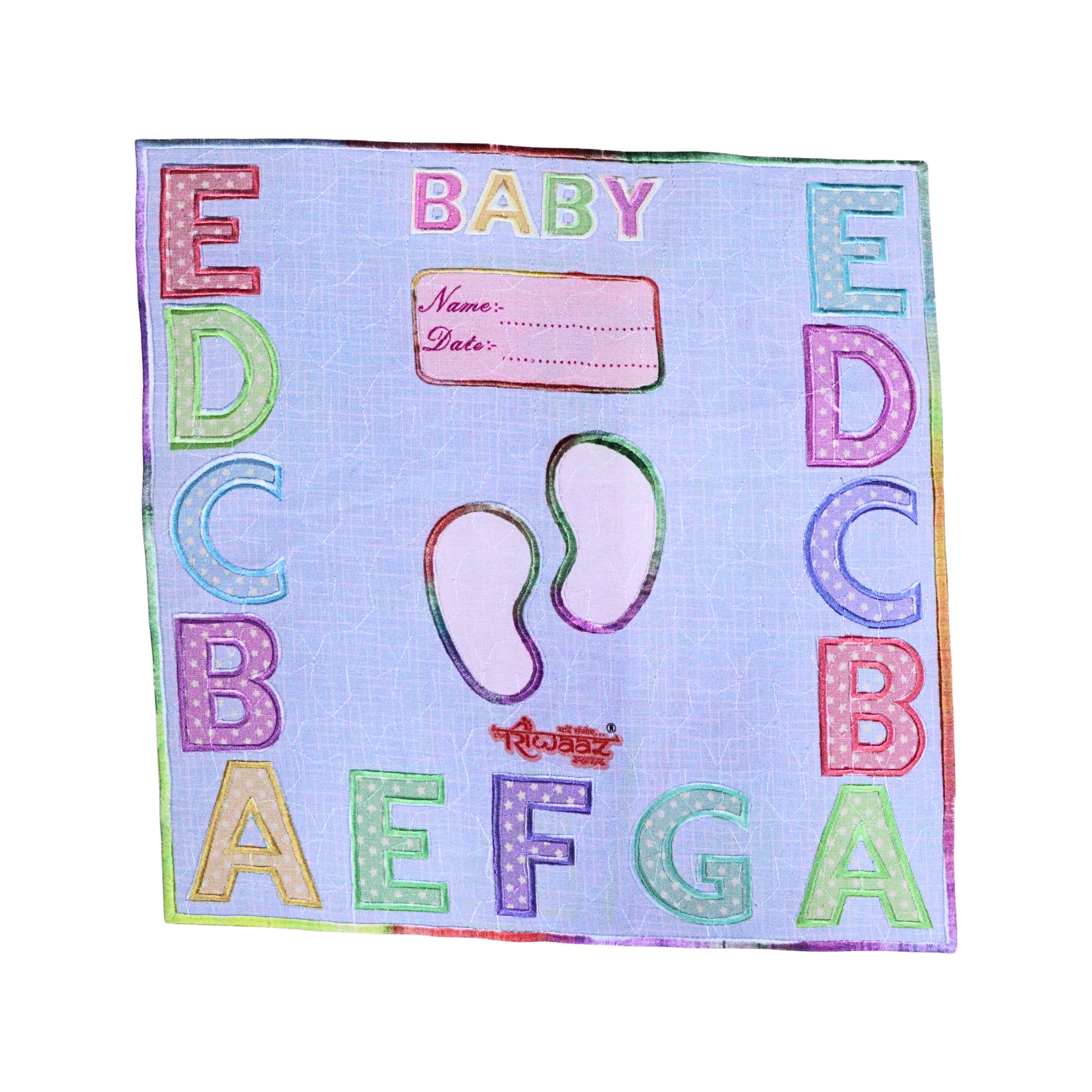 Smile Baby Born Babies Footprint Mat | ABCDE Print Square Blue