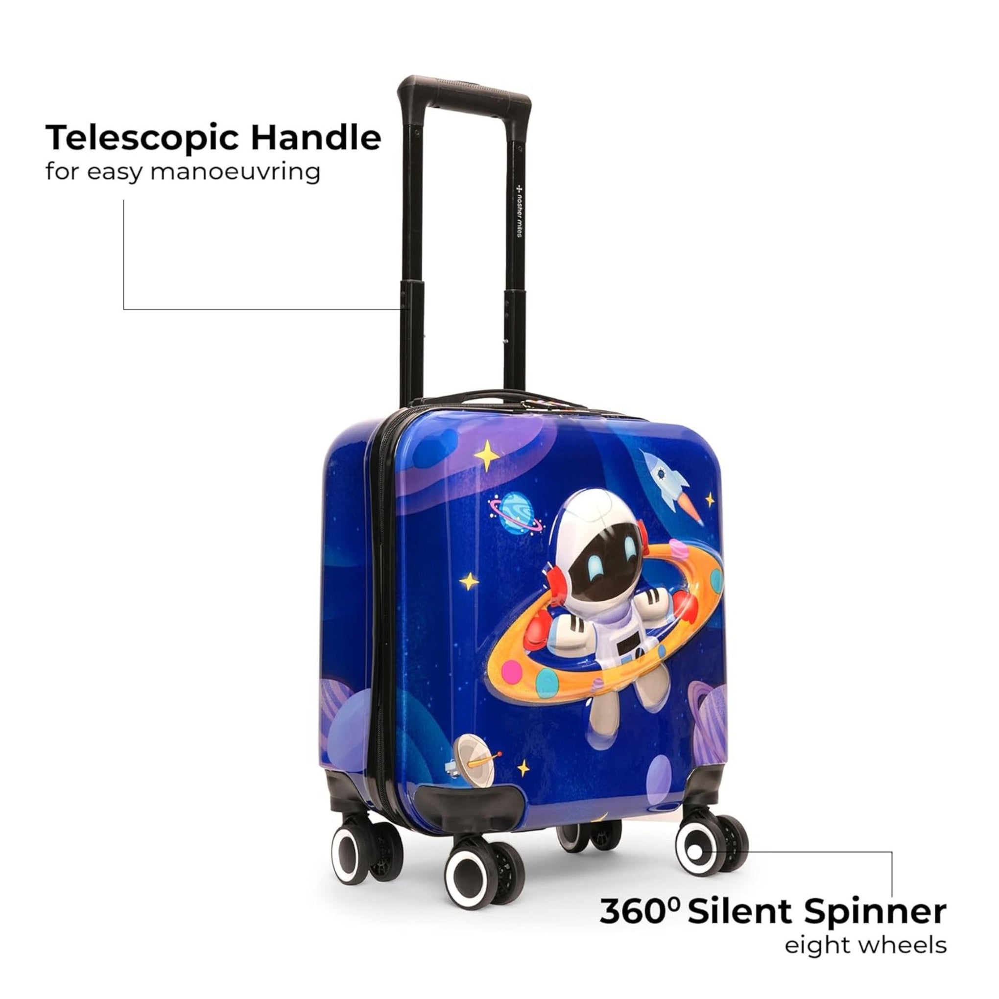 SMILE BABY Tic Tac Toe Polycarbonate Hard-Sided Cabin Luggage for Kids Blue 44cm|17inch Kids Trolley Bag |Occupation Astronaut