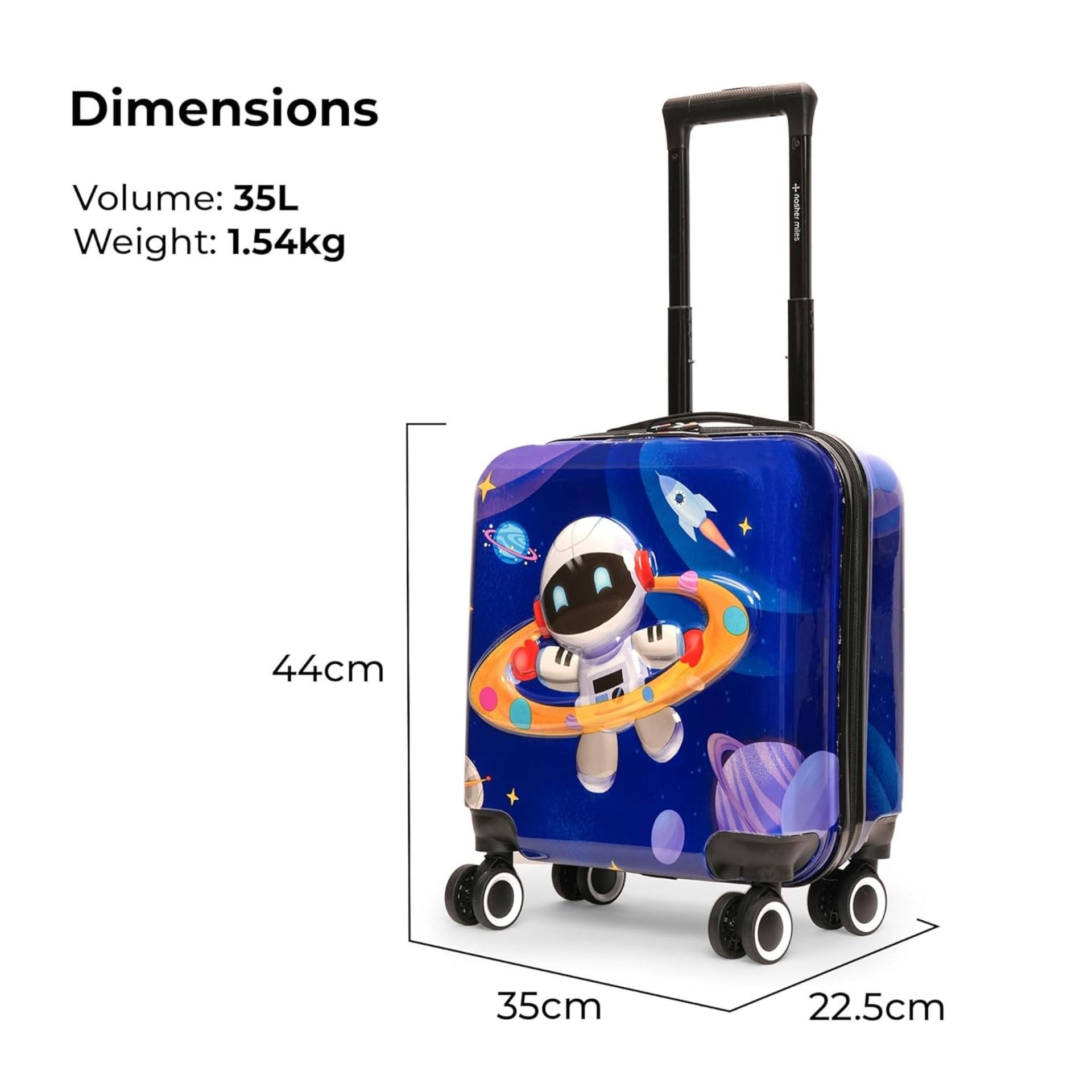 SMILE BABY Tic Tac Toe Polycarbonate Hard-Sided Cabin Luggage for Kids Blue 44cm|17inch Kids Trolley Bag |Occupation Astronaut