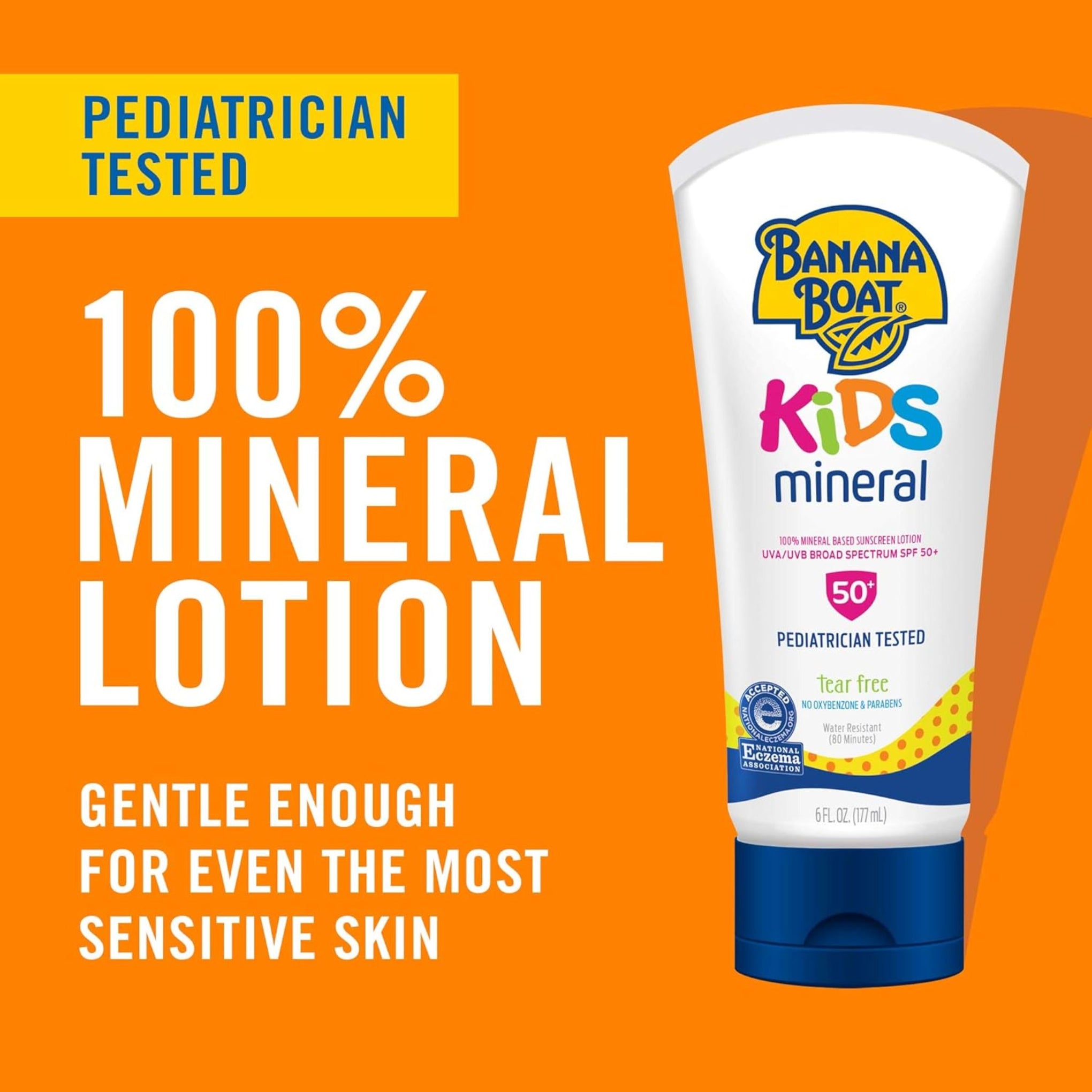 Banana Boat Kids 100% Mineral Sunscreen Lotion SPF 50, 9oz | Sunscreen for Kids, Childrens Sunscreen, Kids Sunblock, Oxybenzone Free Sunscreen, Family Size Sunscreen SPF 50, 9oz