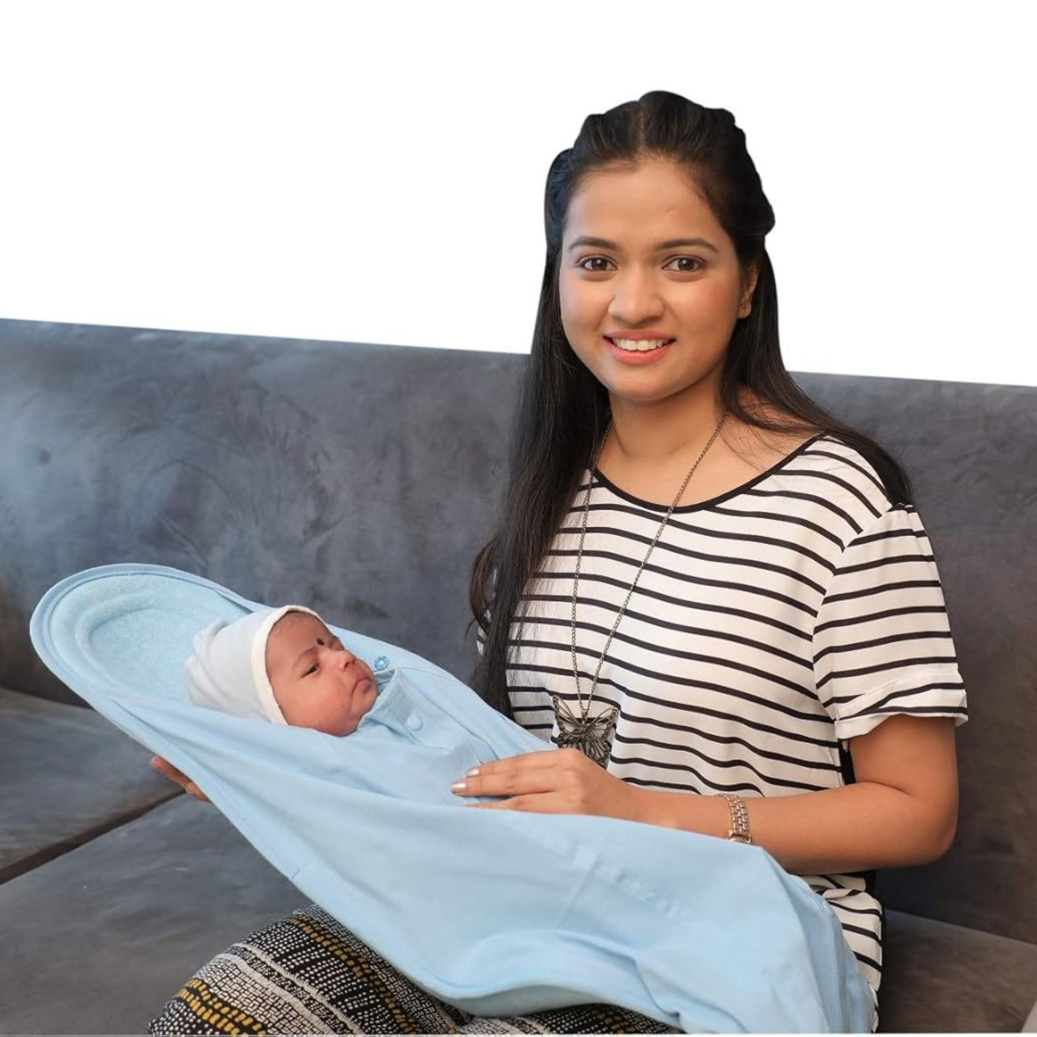 Hoopa Cotton 2-in-1 Hooded Feeding Pillow Blue | Feeding Pillow with Cover | Nursing Pad with Baby Cover Baby Carrier, Reclined Carrier, Infant Carrier