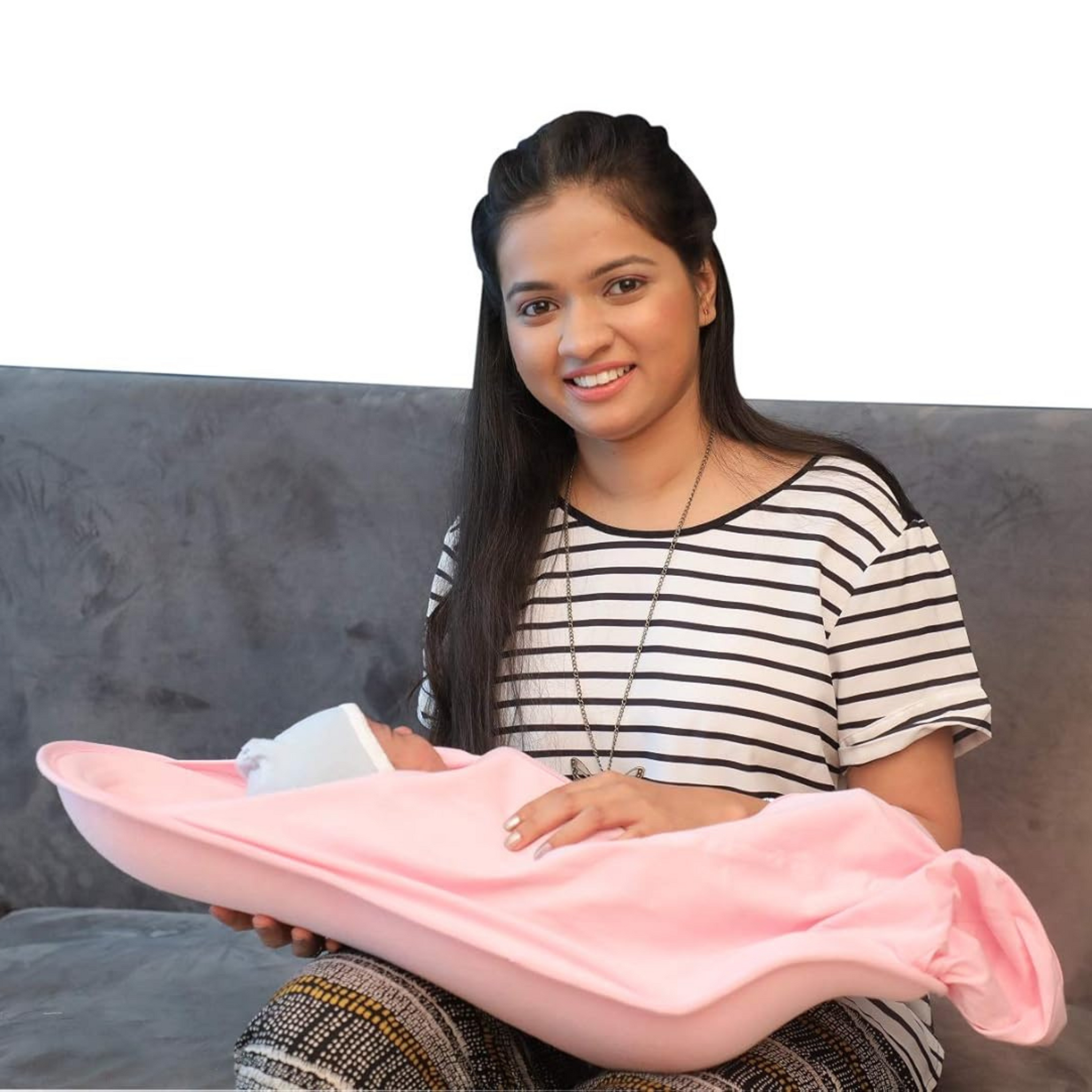 Hoopa Cotton 2-in-1 Hooded Feeding Pillow Pink | Feeding Pillow with Cover | Nursing Pad with Baby Cover Baby Carrier, Reclined Carrier, Infant Carrier