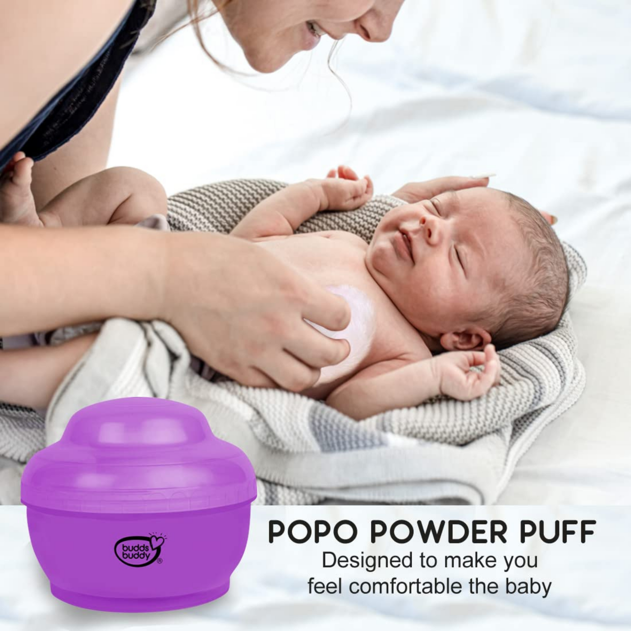 Buddsbuddy BPA Free Popo Baby Powder Puff With Storage Powder Case (5041)