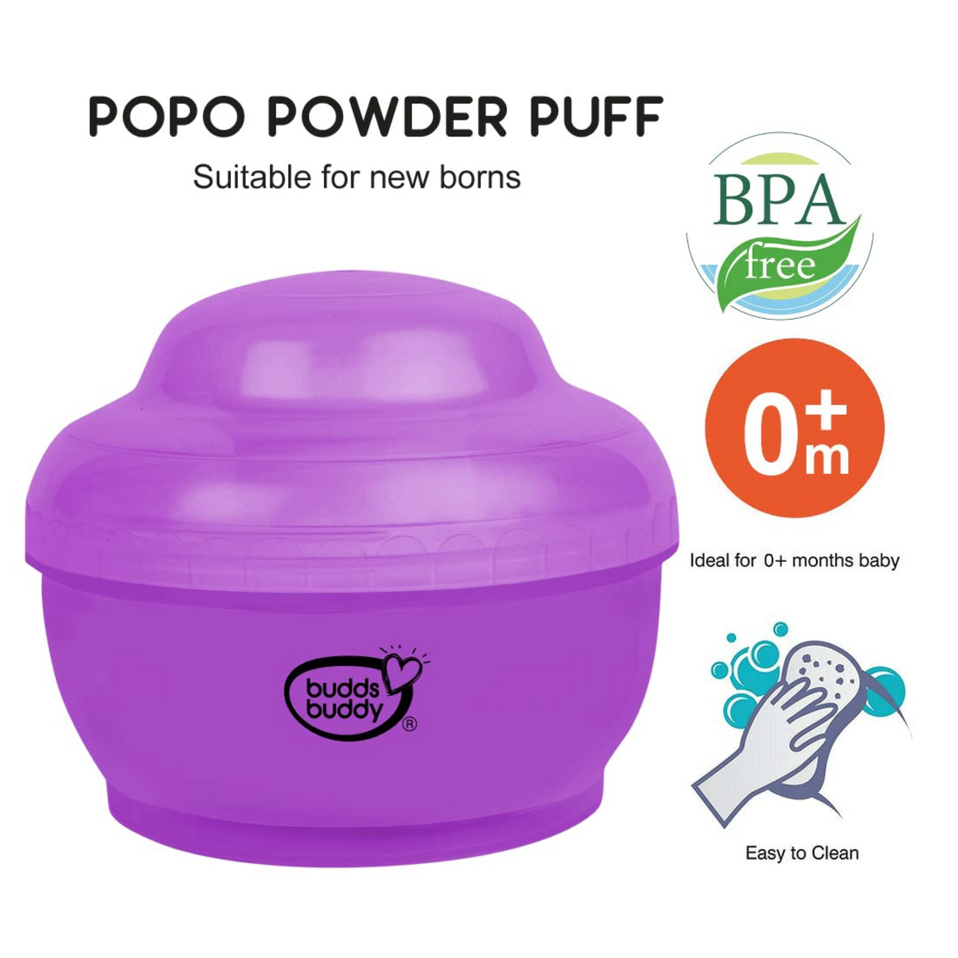 Buddsbuddy BPA Free Popo Baby Powder Puff With Storage Powder Case (5041)