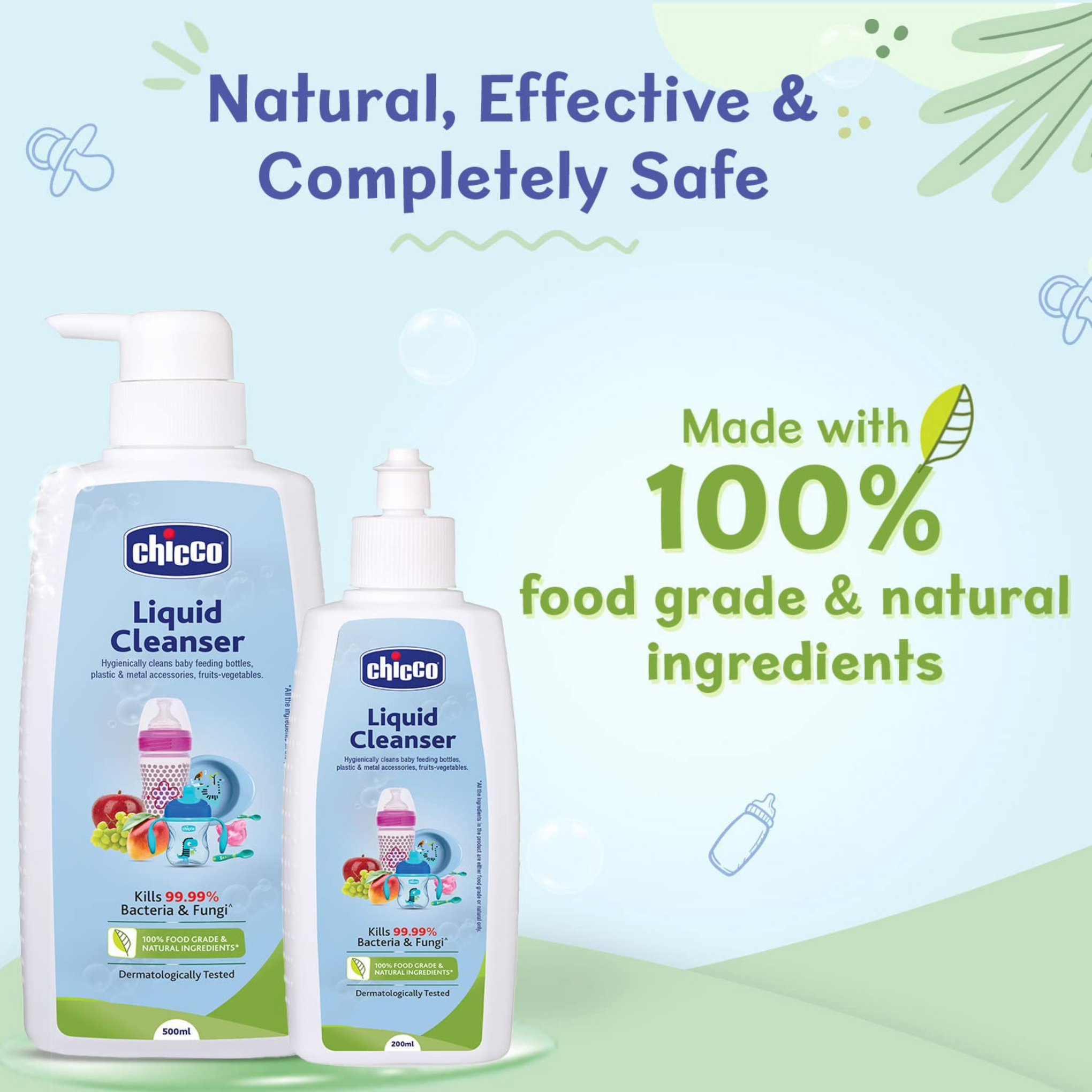 Chicco Liquid Cleanser, | Wash for Feeding Bottle, Accessories, Fruits & Vegetables | 100% Food Grade & Natural Ingredients | Kills 99.99% Bacteria & Fungi | Baby Safe, Dermatologically tested